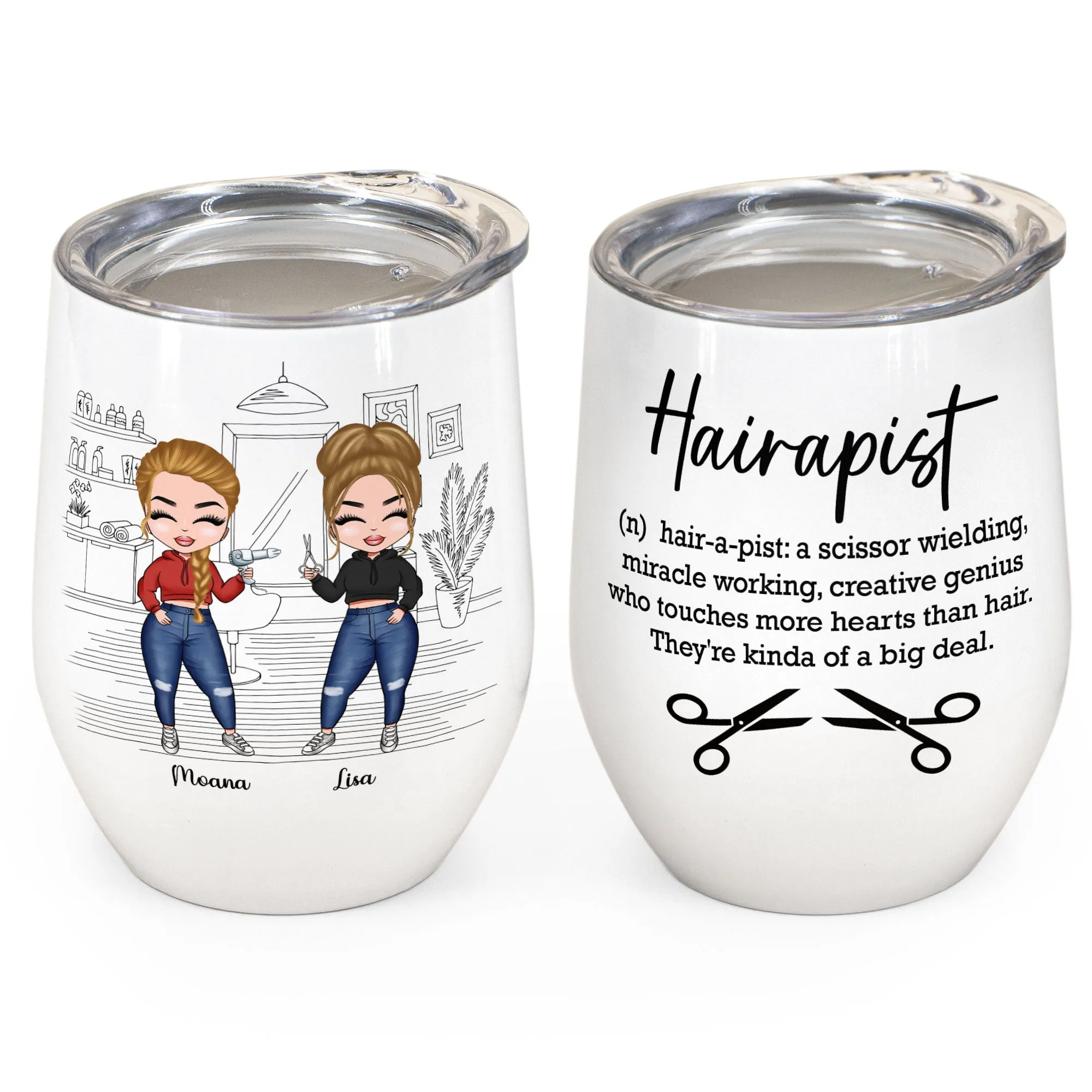 Hairapist Definition - Personalized Wine Tumbler - Birthday Gift For Co-Workers, Hairstylist Friends, Work Bestie - Chibi Girl