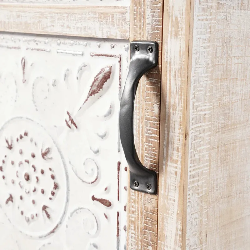 Hand Carved White Wood Display Cabinet with Storage Curio Accent Door Cabinet