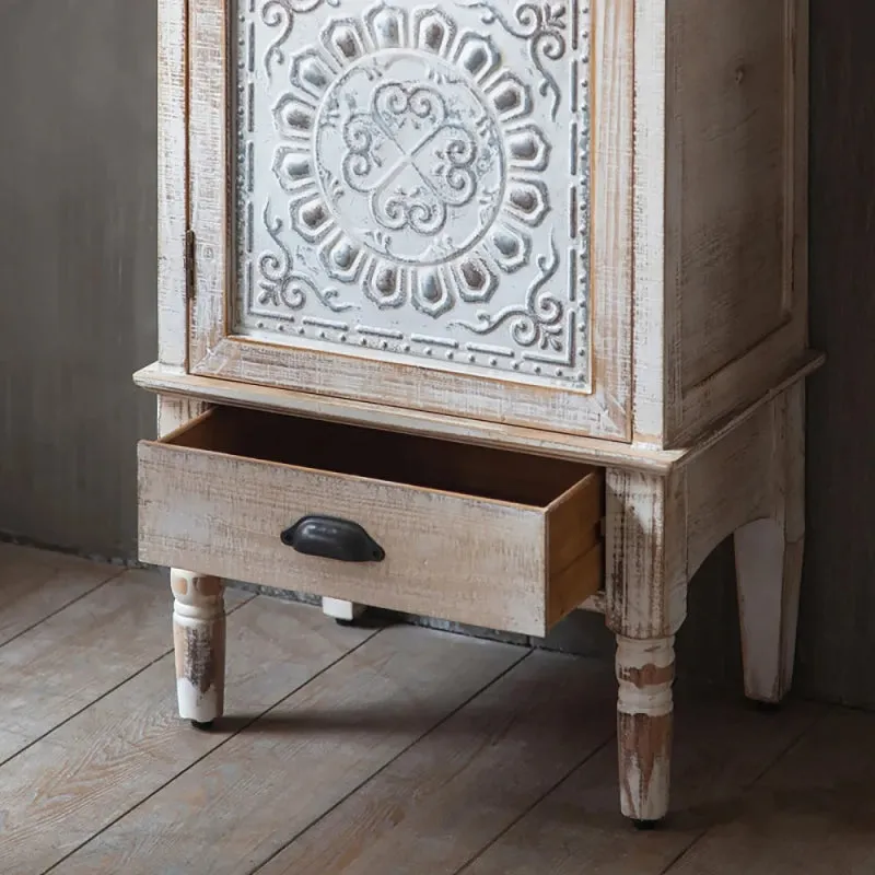 Hand Carved White Wood Display Cabinet with Storage Curio Accent Door Cabinet
