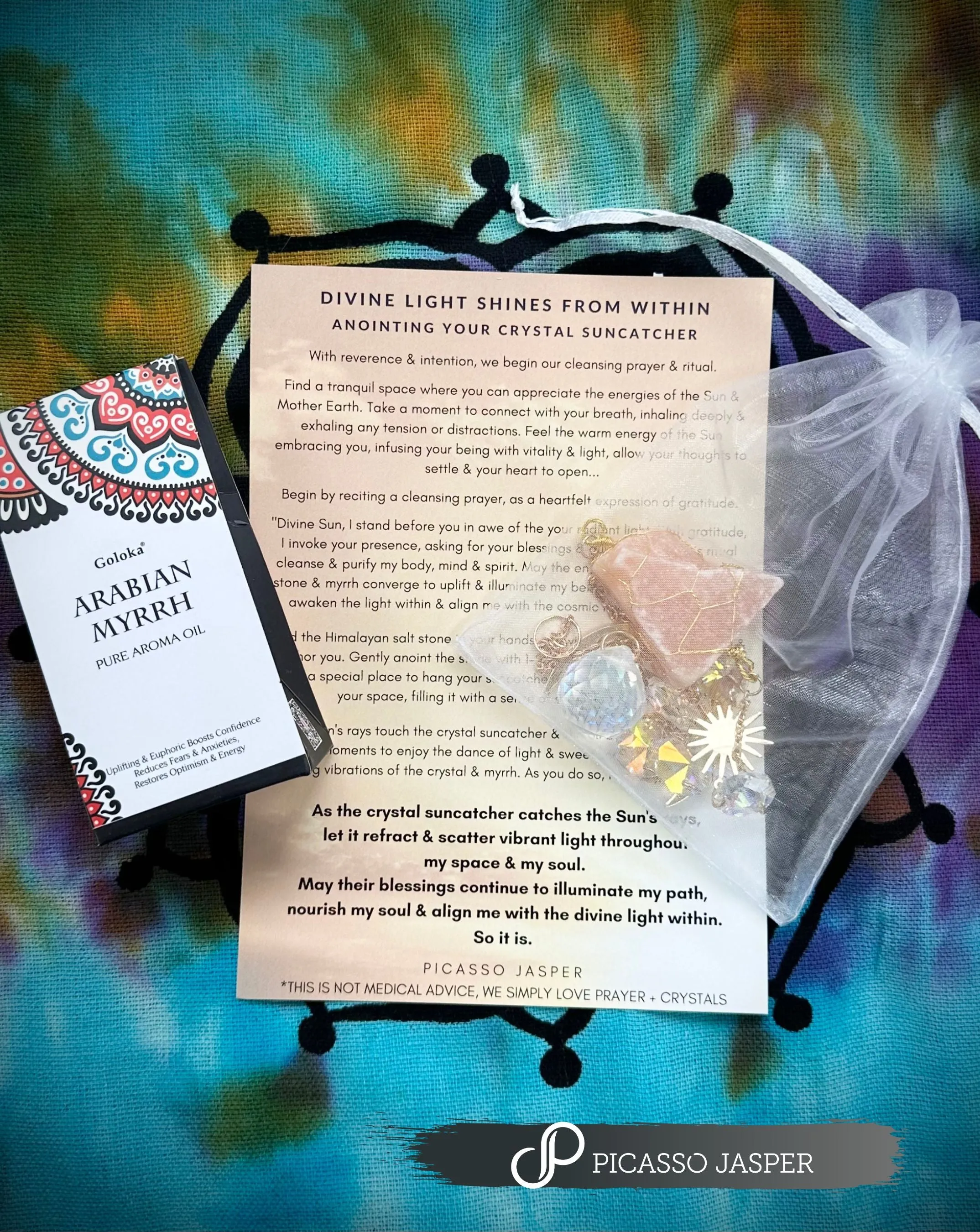 Himalayan Salt Stone   Crystal Sun Catcher & Arabian Myrrh Aromatherapy Oil, Kit
