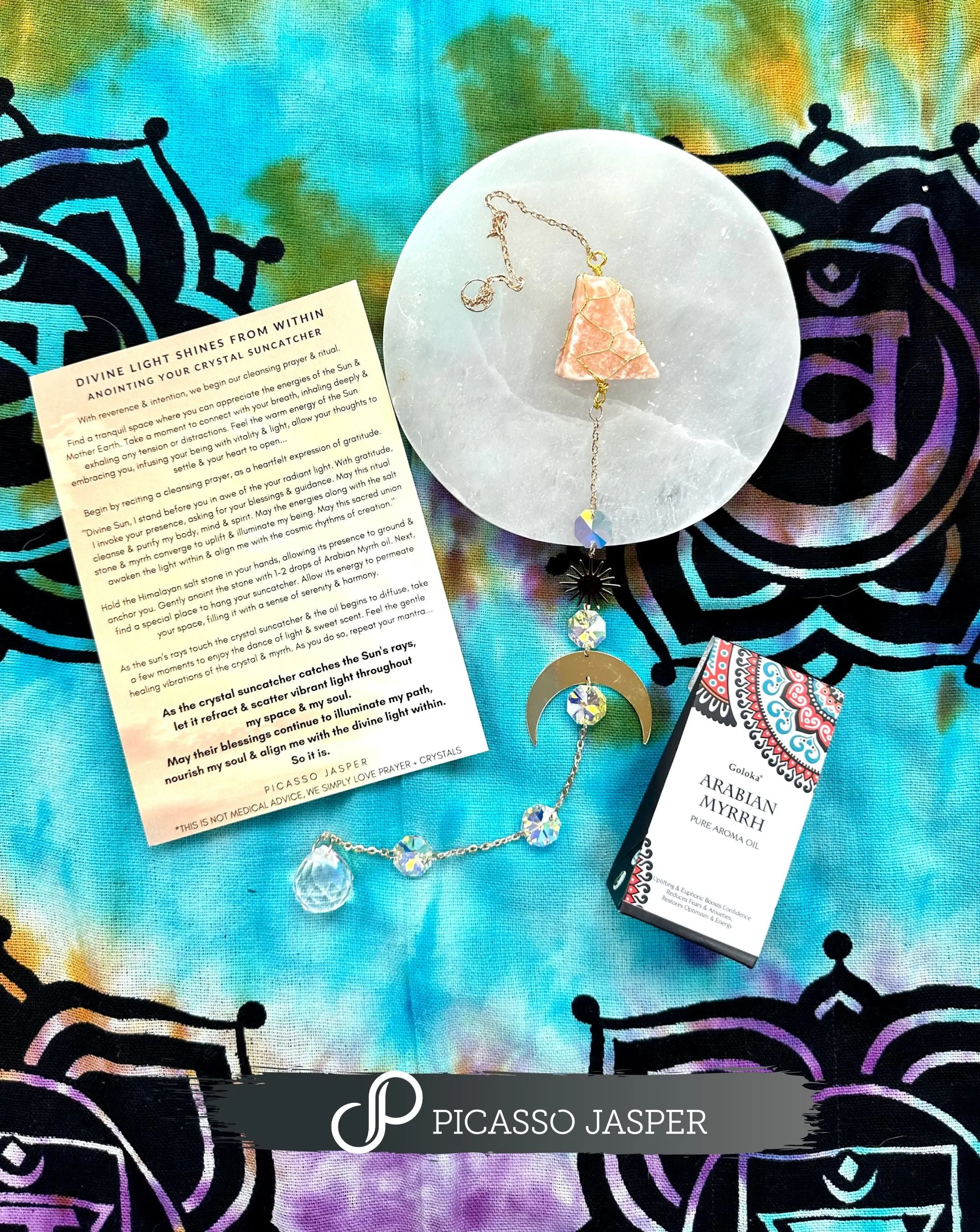 Himalayan Salt Stone   Crystal Sun Catcher & Arabian Myrrh Aromatherapy Oil, Kit