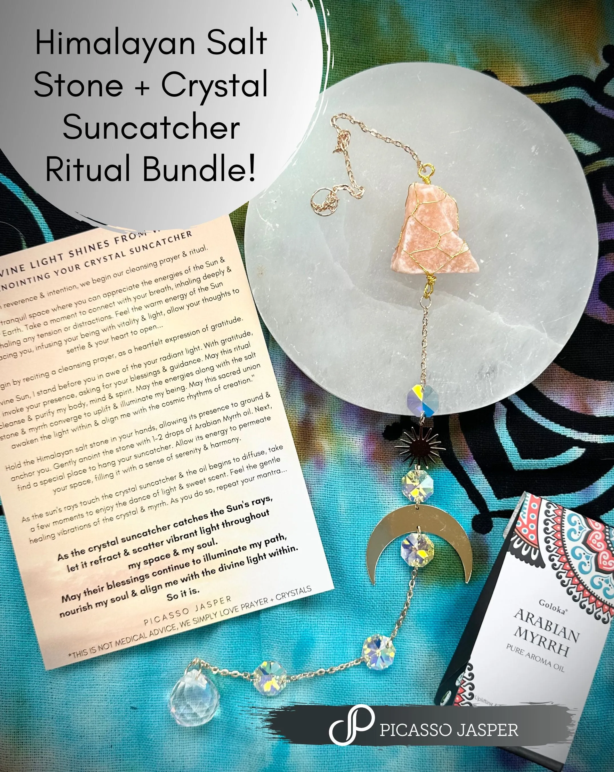 Himalayan Salt Stone   Crystal Sun Catcher & Arabian Myrrh Aromatherapy Oil, Kit