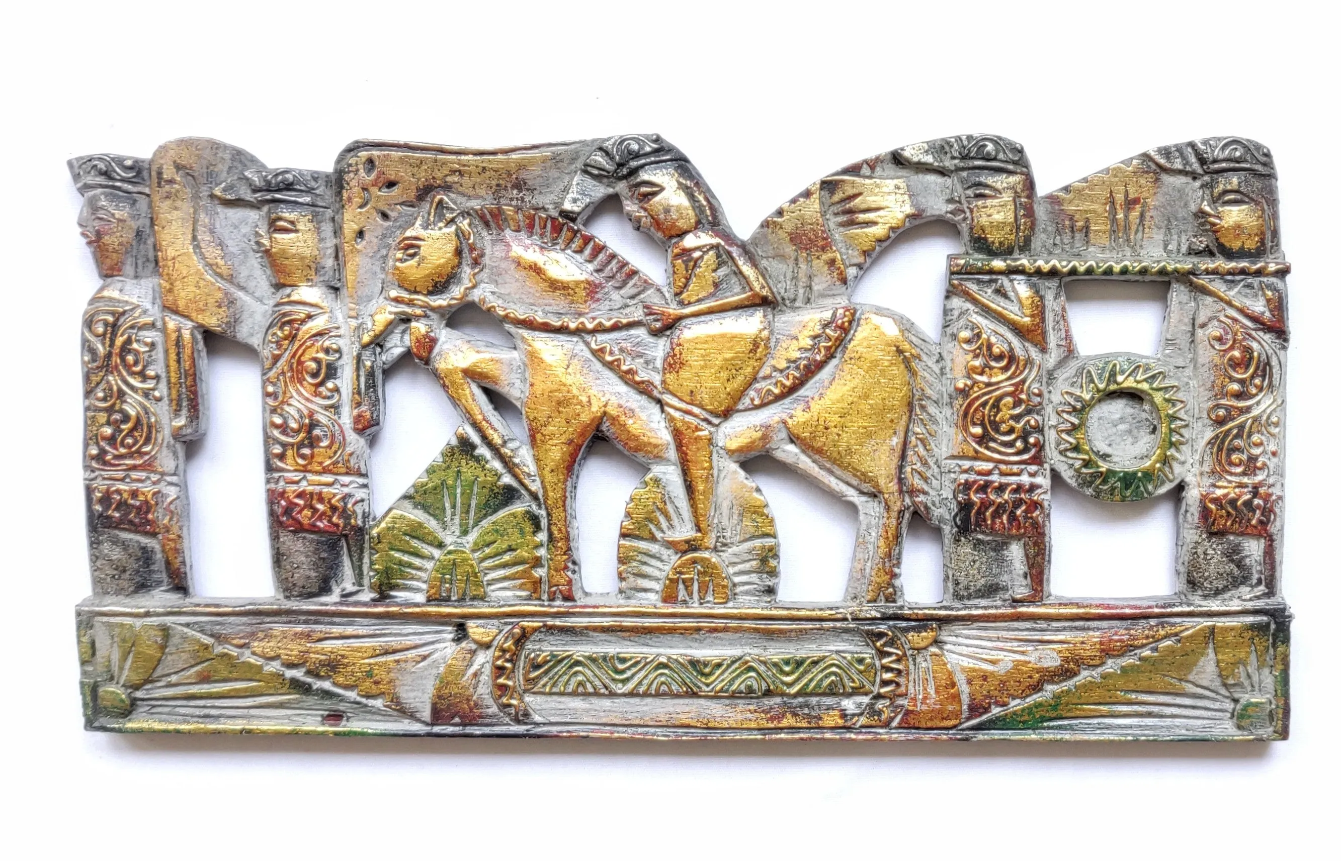 Home Decor. Antiquated Wall Art Panel Carved in wood. "Melasti Hindu Ceremony".
