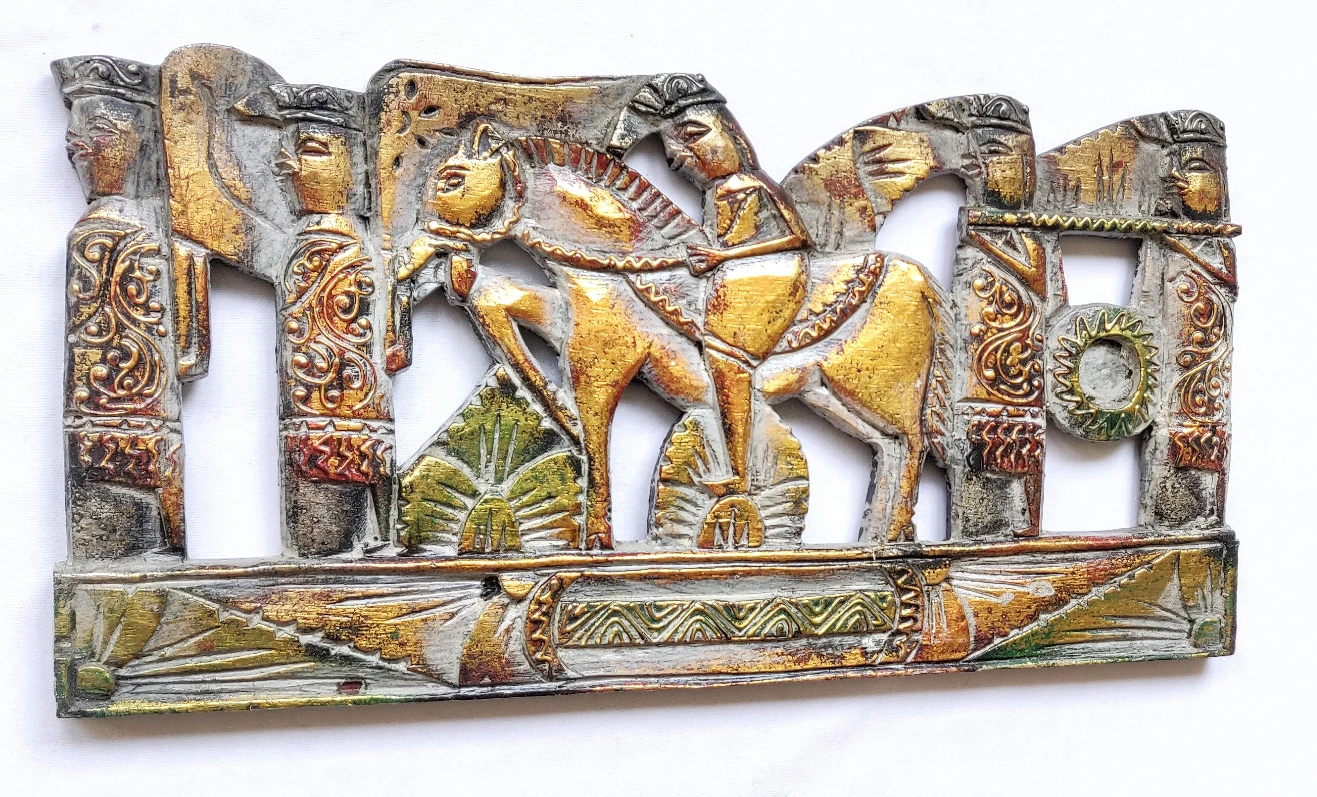 Home Decor. Antiquated Wall Art Panel Carved in wood. "Melasti Hindu Ceremony".