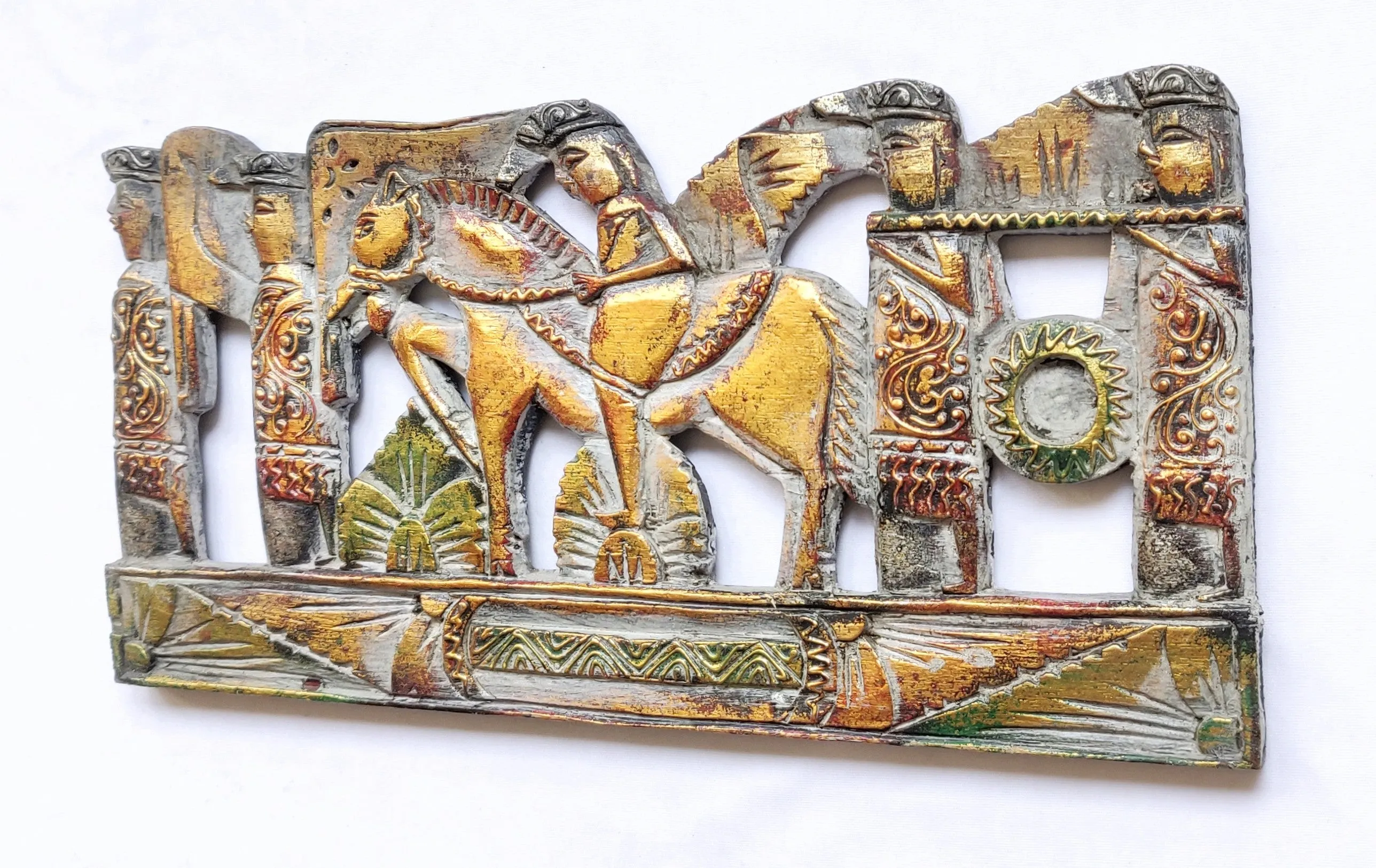 Home Decor. Antiquated Wall Art Panel Carved in wood. "Melasti Hindu Ceremony".