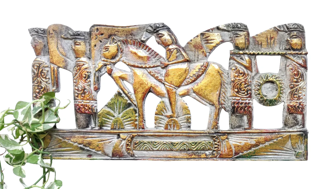 Home Decor. Antiquated Wall Art Panel Carved in wood. "Melasti Hindu Ceremony".