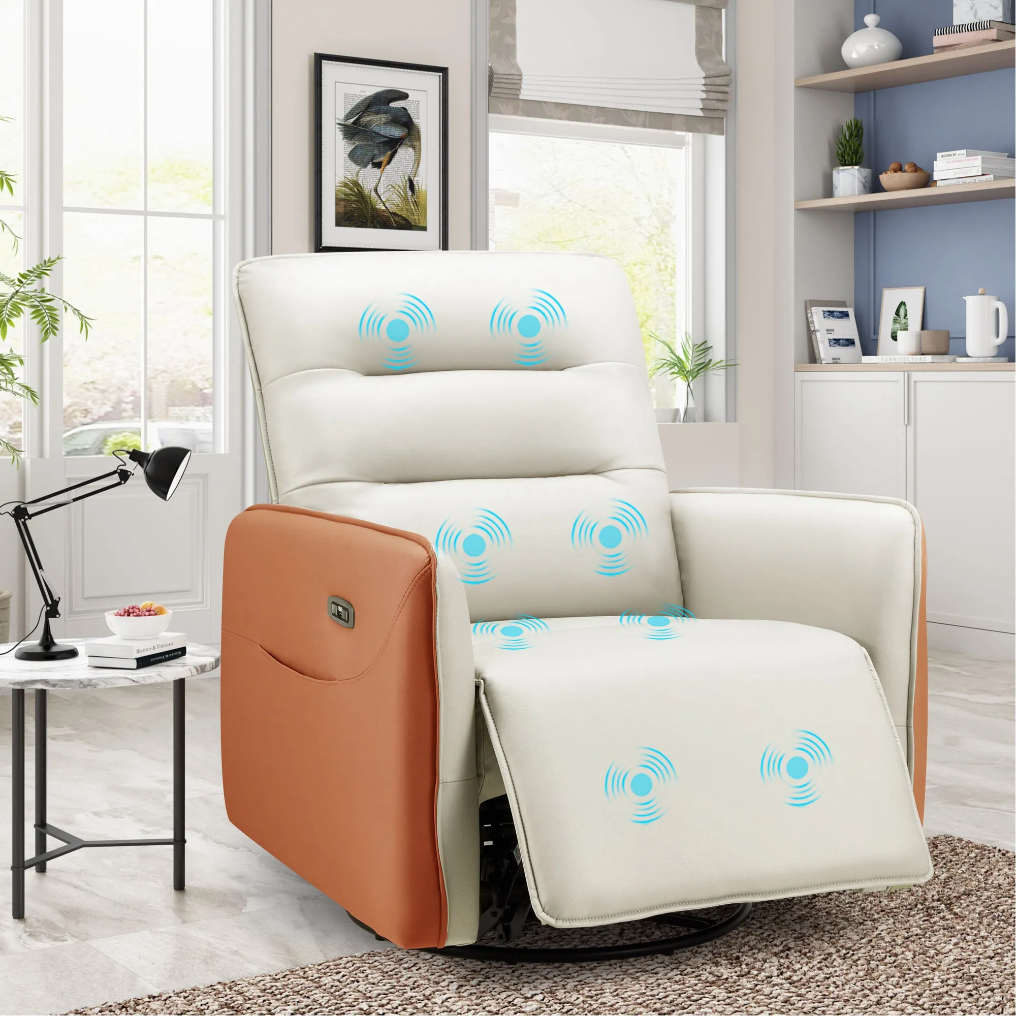 Homrest Power Recliner Chair Swivel Glider with Rock & Massage, Type-C Charge & Side Pockets (Beige)