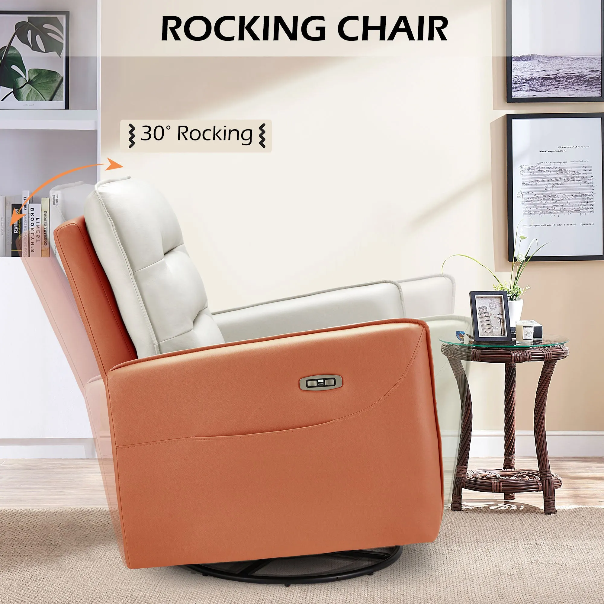 Homrest Power Recliner Chair Swivel Glider with Rock & Massage, Type-C Charge & Side Pockets (Beige)