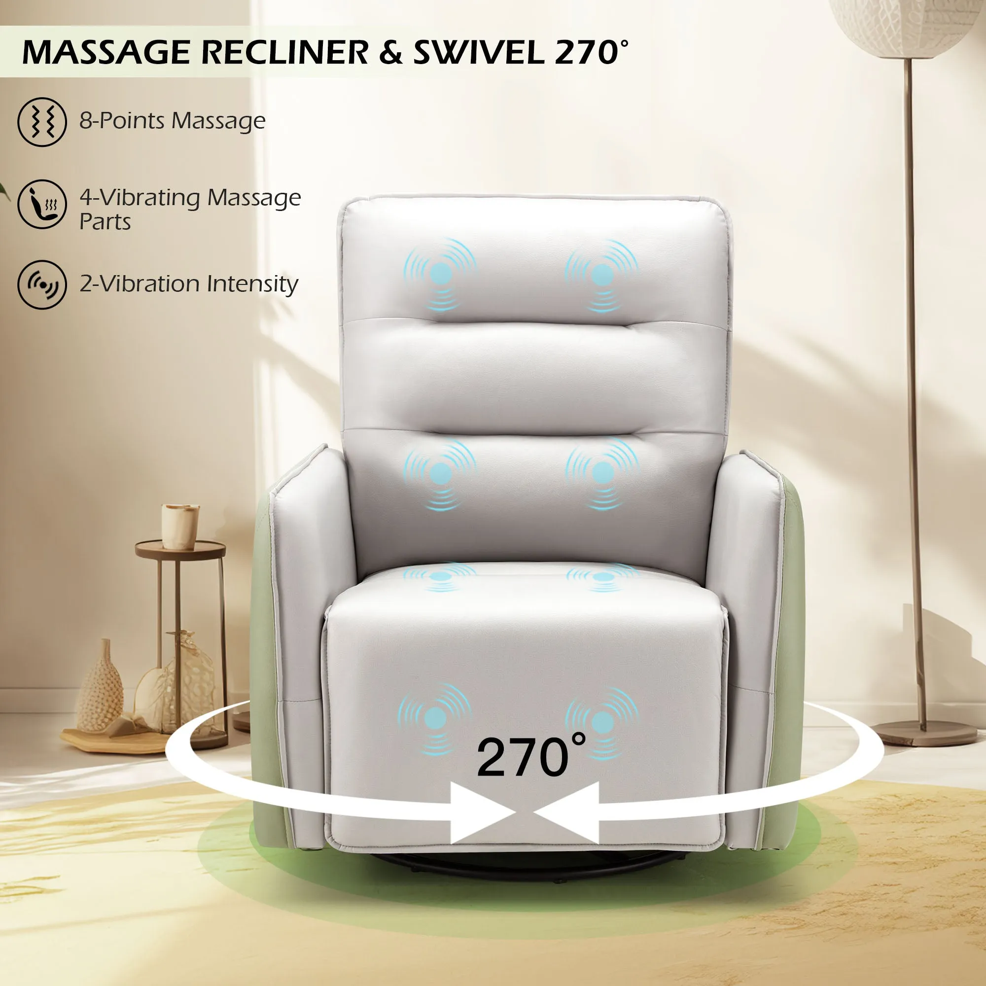 Homrest Power Recliner Chair Swivel Glider with Rock & Massage, Type-C Charge & Side Pockets (Gray)