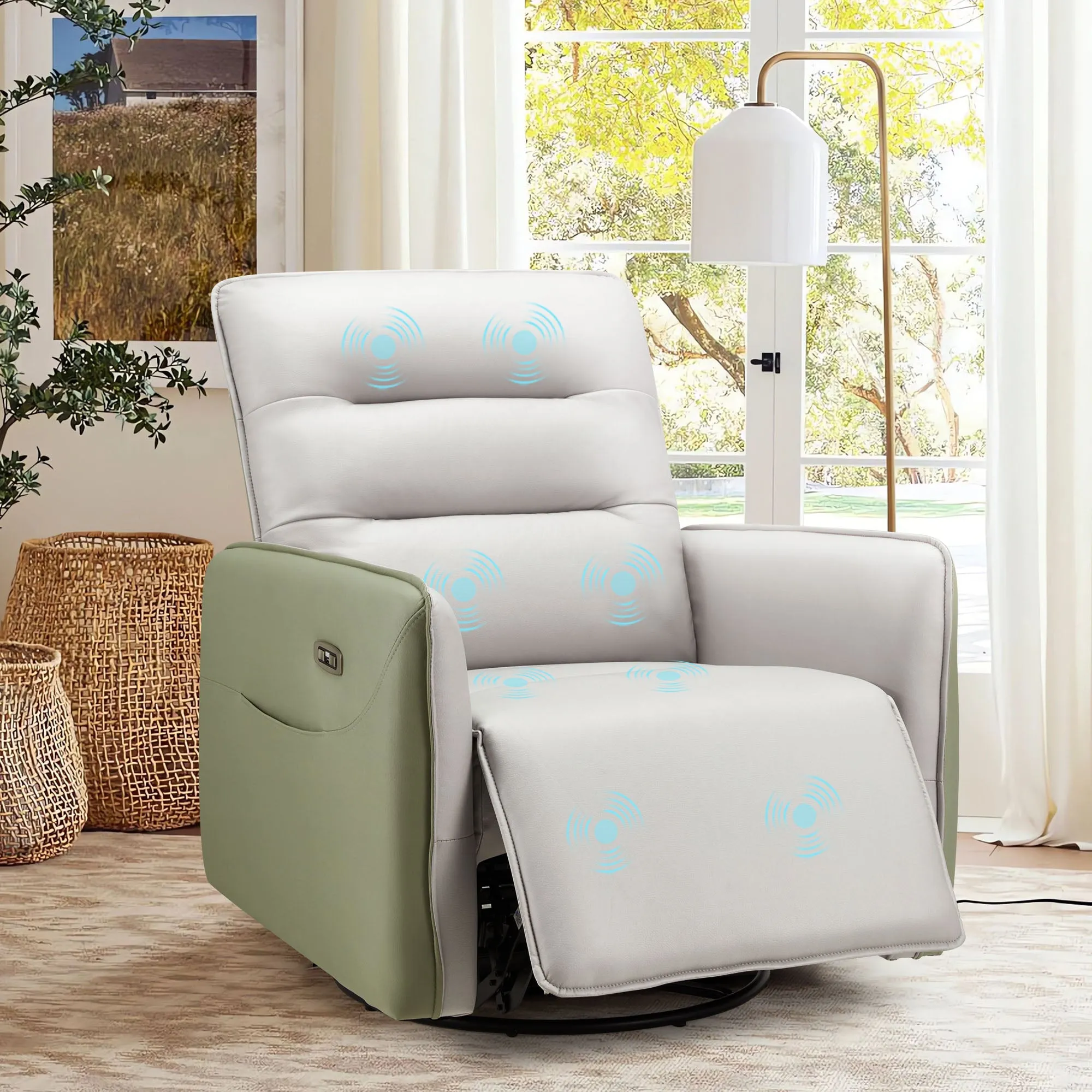 Homrest Power Recliner Chair Swivel Glider with Rock & Massage, Type-C Charge & Side Pockets (Gray)