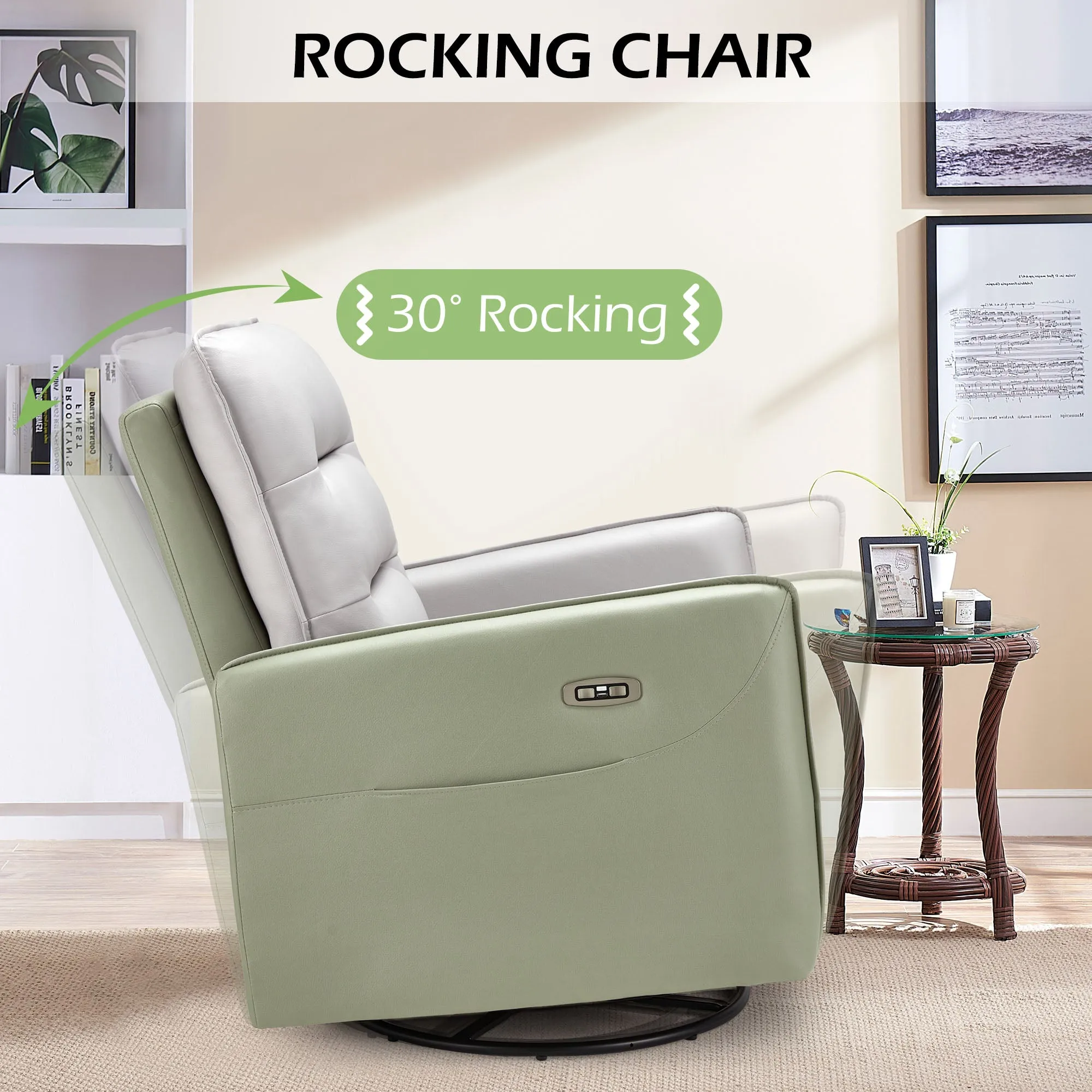 Homrest Power Recliner Chair Swivel Glider with Rock & Massage, Type-C Charge & Side Pockets (Gray)