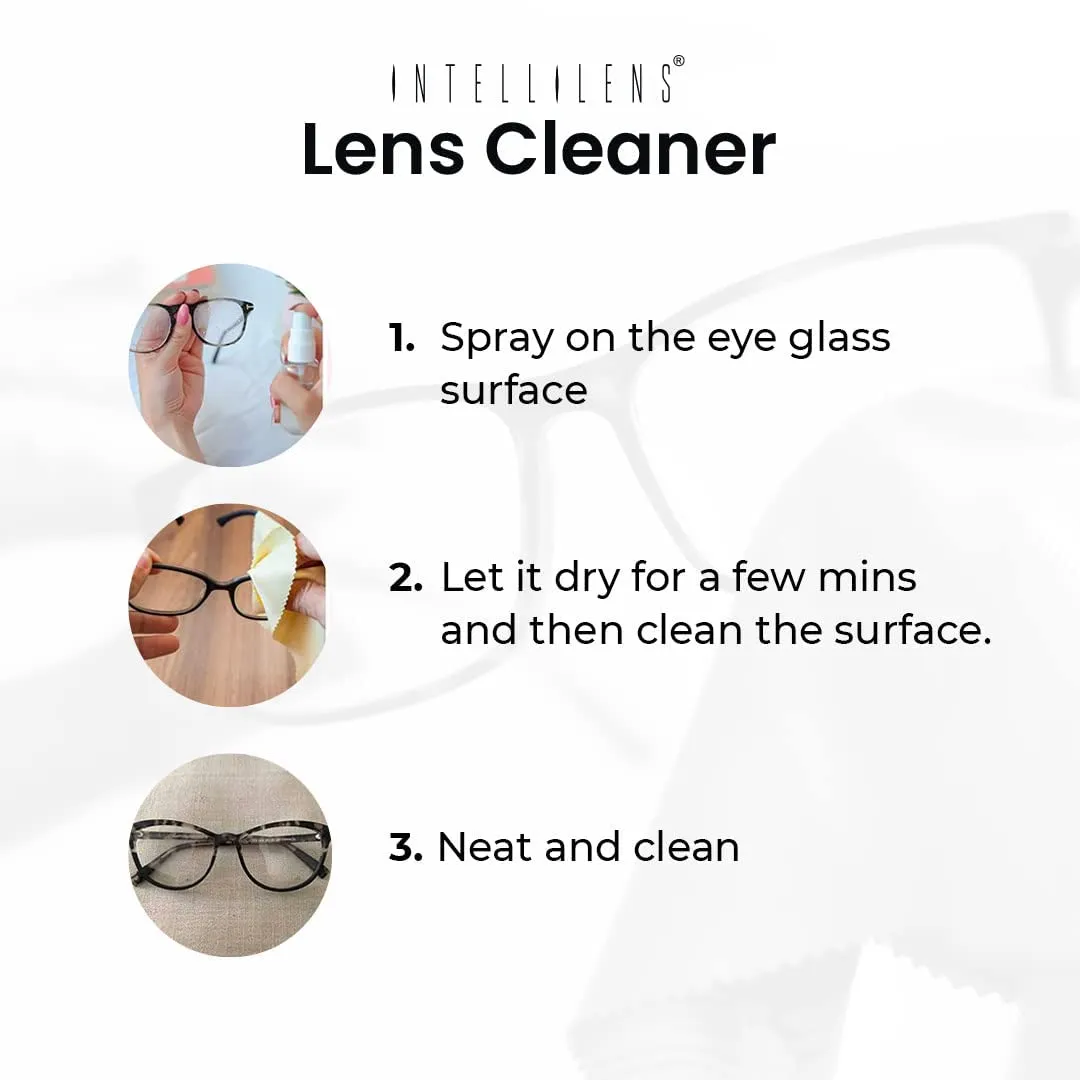 Intellilens Lens Cleaner For Spectacles (30ml) with Free Microfiber Cloth | Streak Free & Quick Drying Lens Solution (Pack of 3)