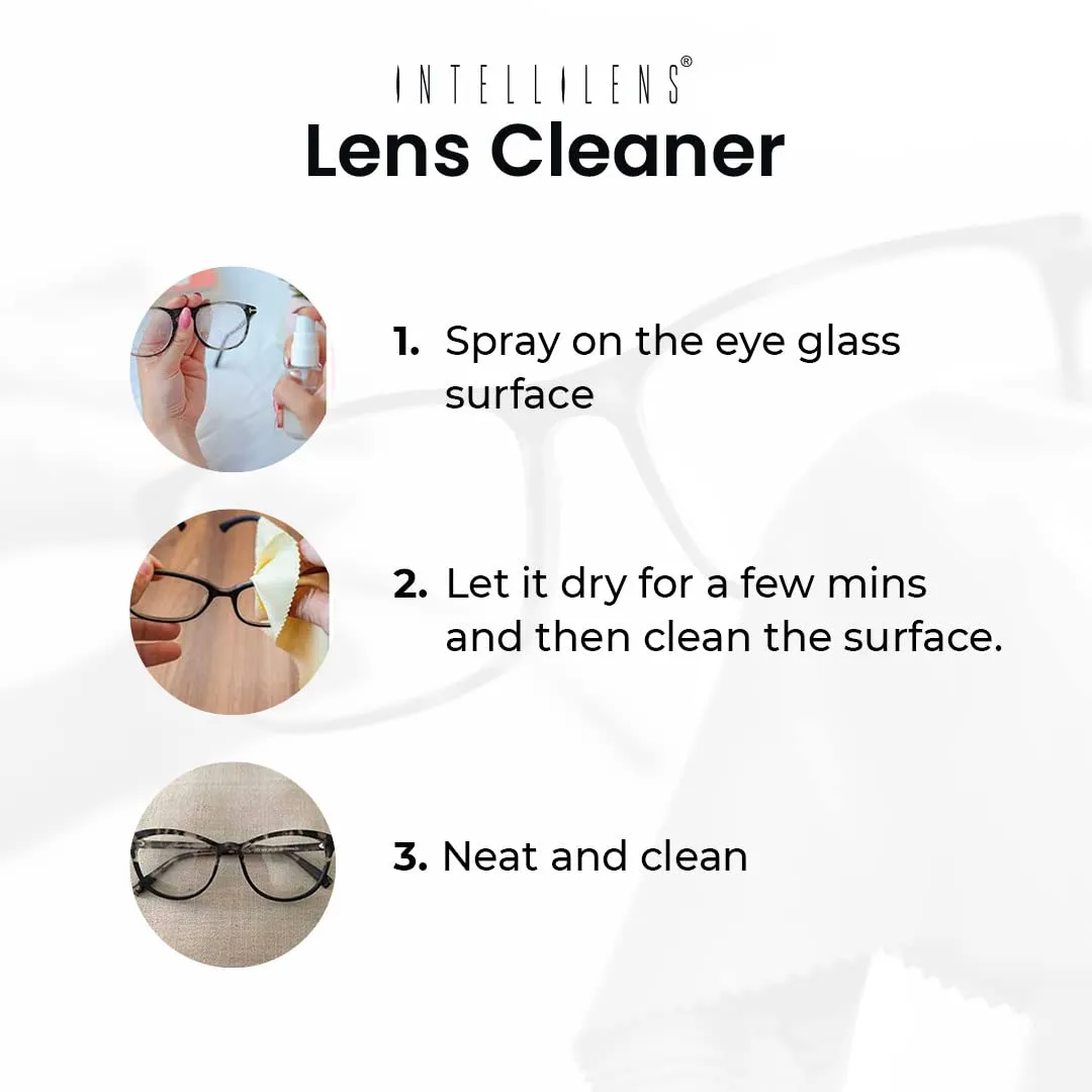 Intellilens Lens Cleaner For Spectacles (30ml) with Free Microfiber Cloth | Streak Free & Quick Drying Lens Solution (Pack of 3)