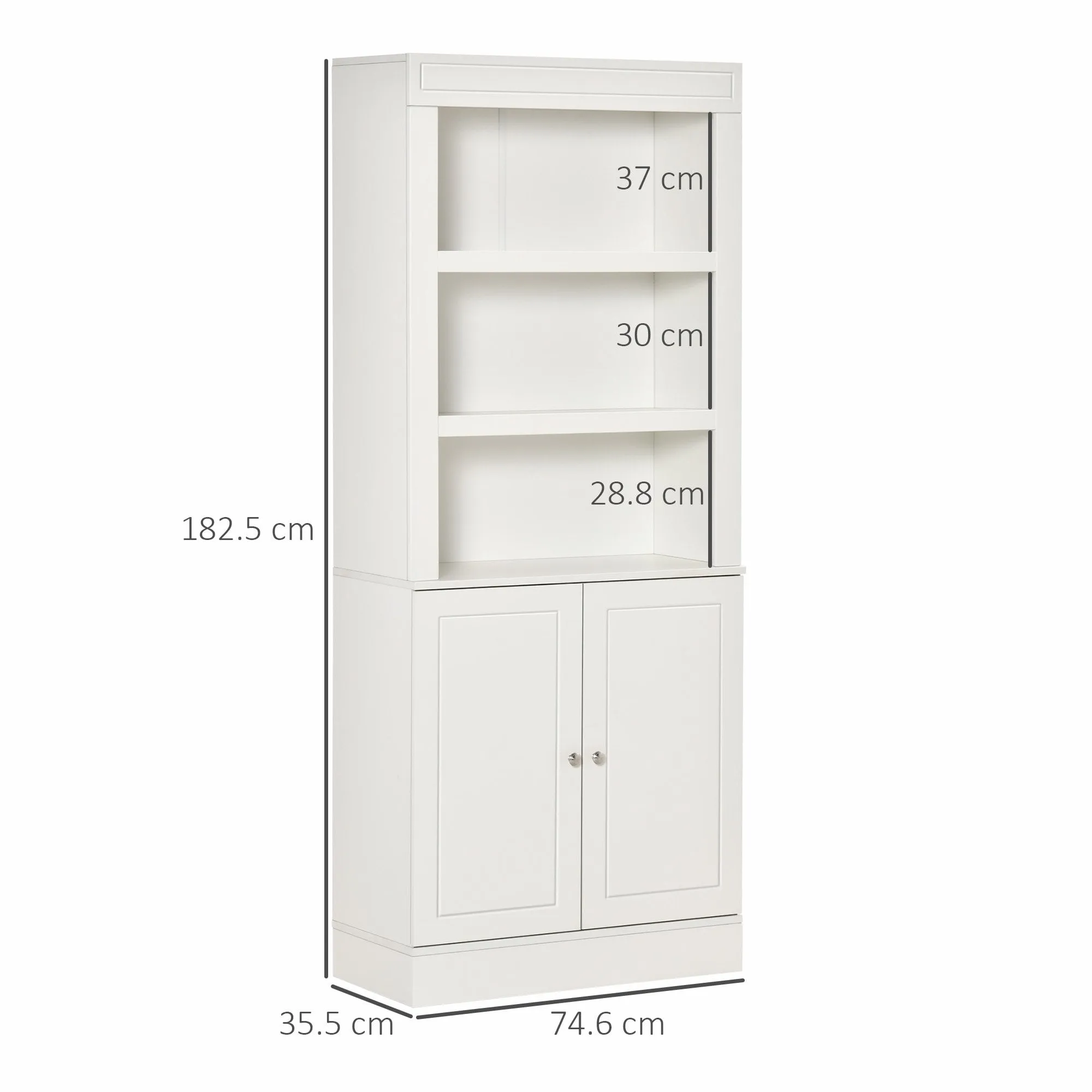 Kitchen Cupboard with 6-tier Adjustable Shelving, Freestanding Sideboard with 3 Open Compartments and Double-Door Cabinet  - White