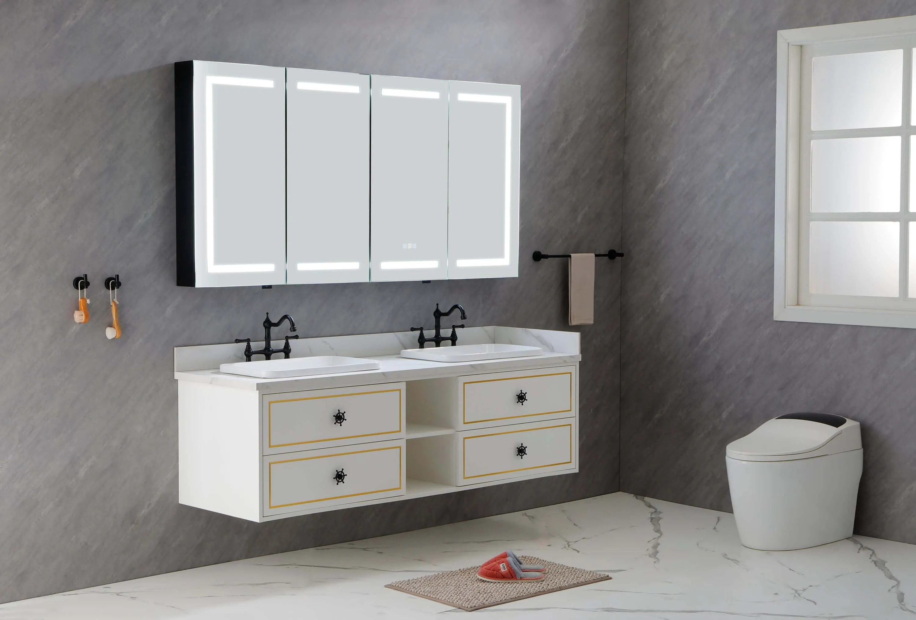 LED Black Aluminum Medicine Mirror Cabinet 72in. W x 36in. H