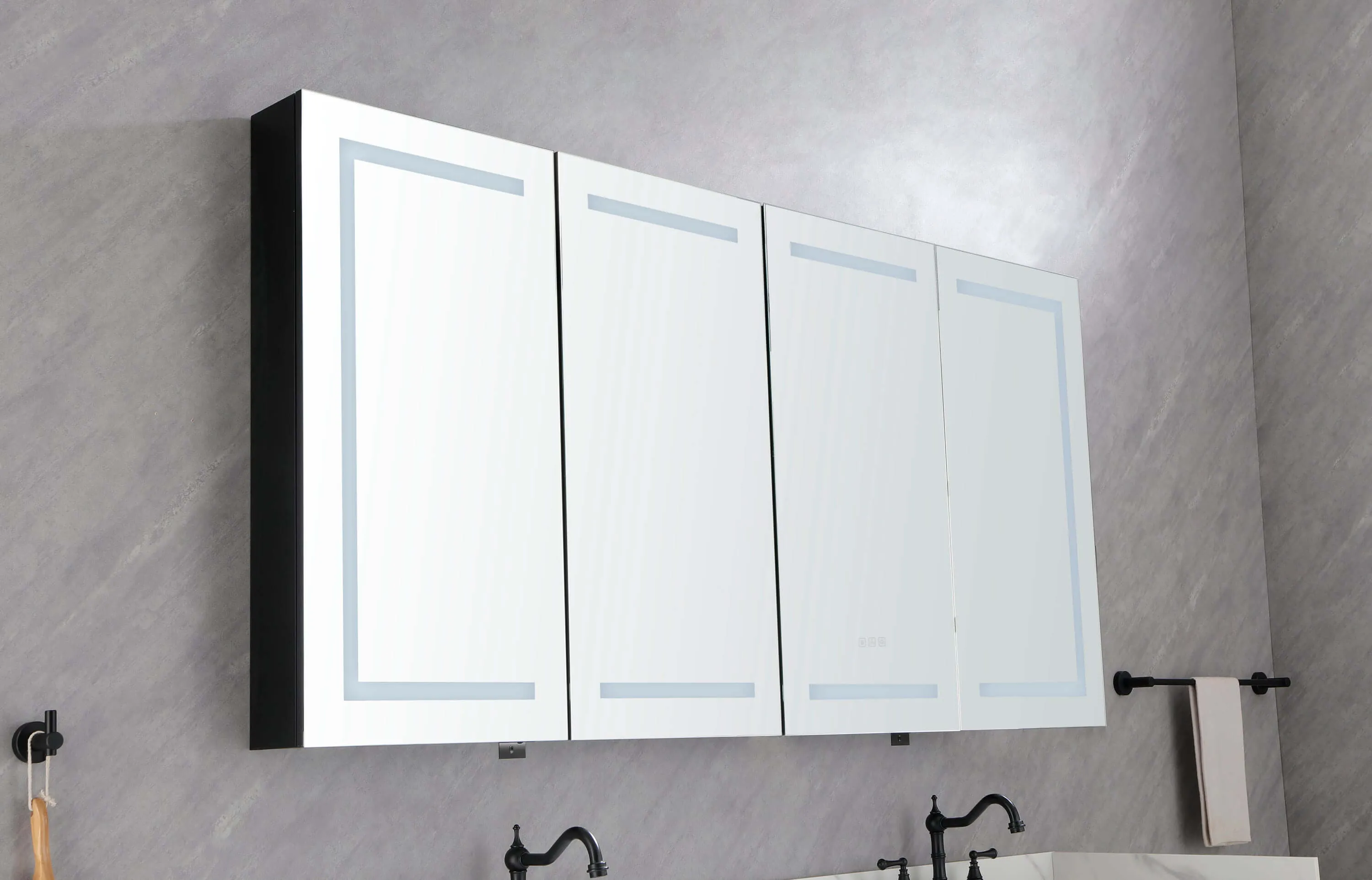 LED Black Aluminum Medicine Mirror Cabinet 72in. W x 36in. H