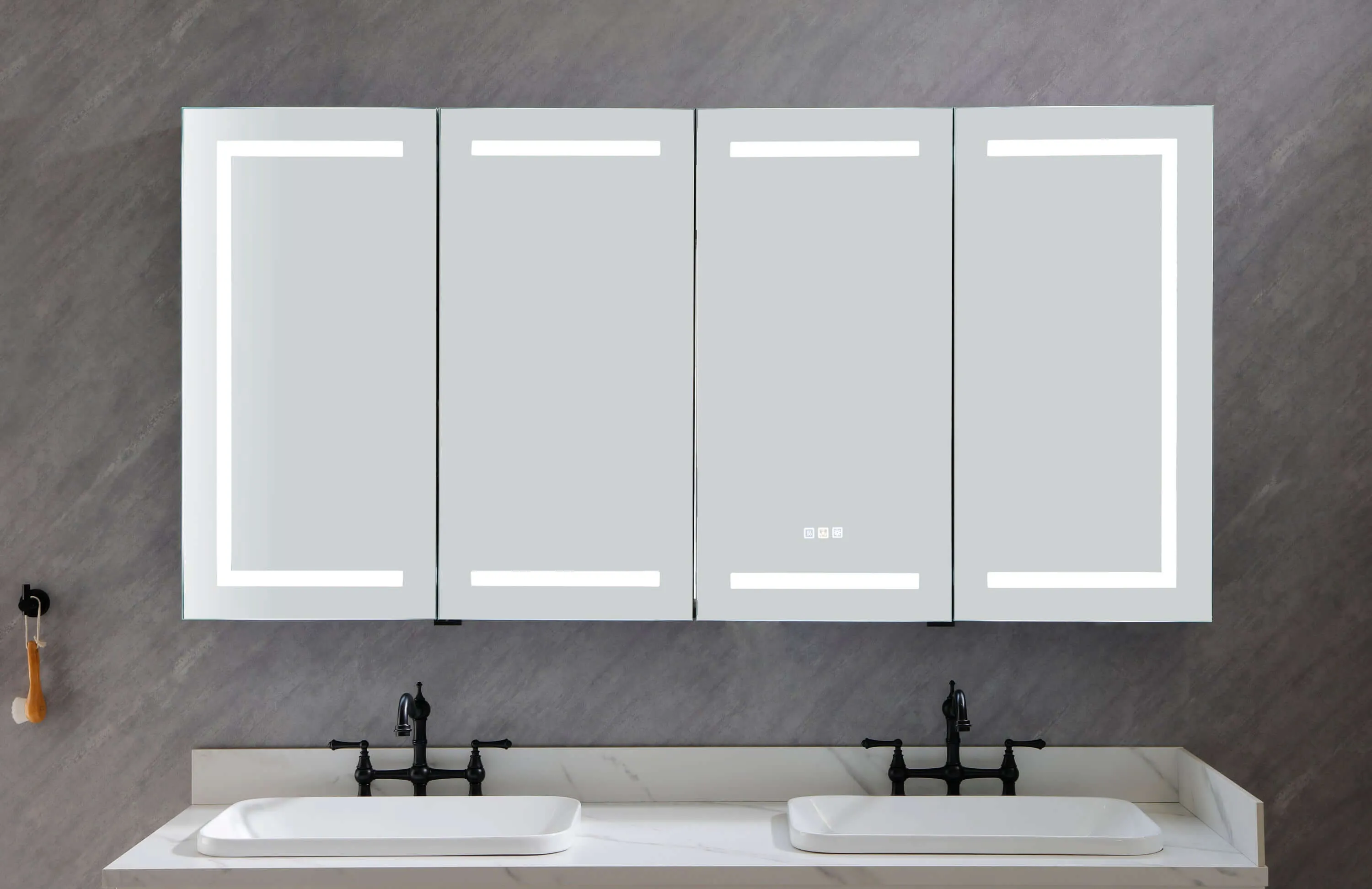 LED Black Aluminum Medicine Mirror Cabinet 72in. W x 36in. H