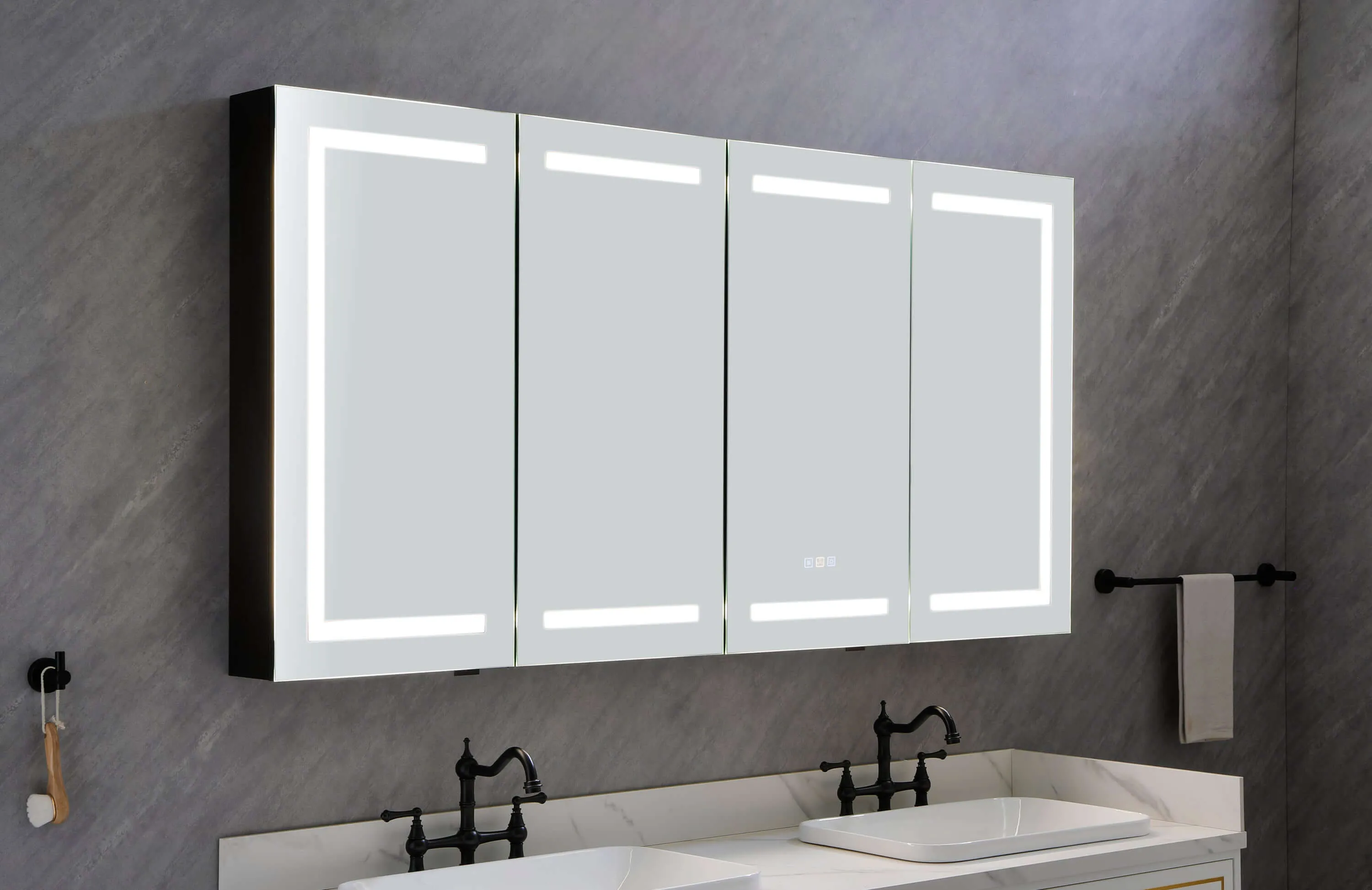 LED Black Aluminum Medicine Mirror Cabinet 72in. W x 36in. H