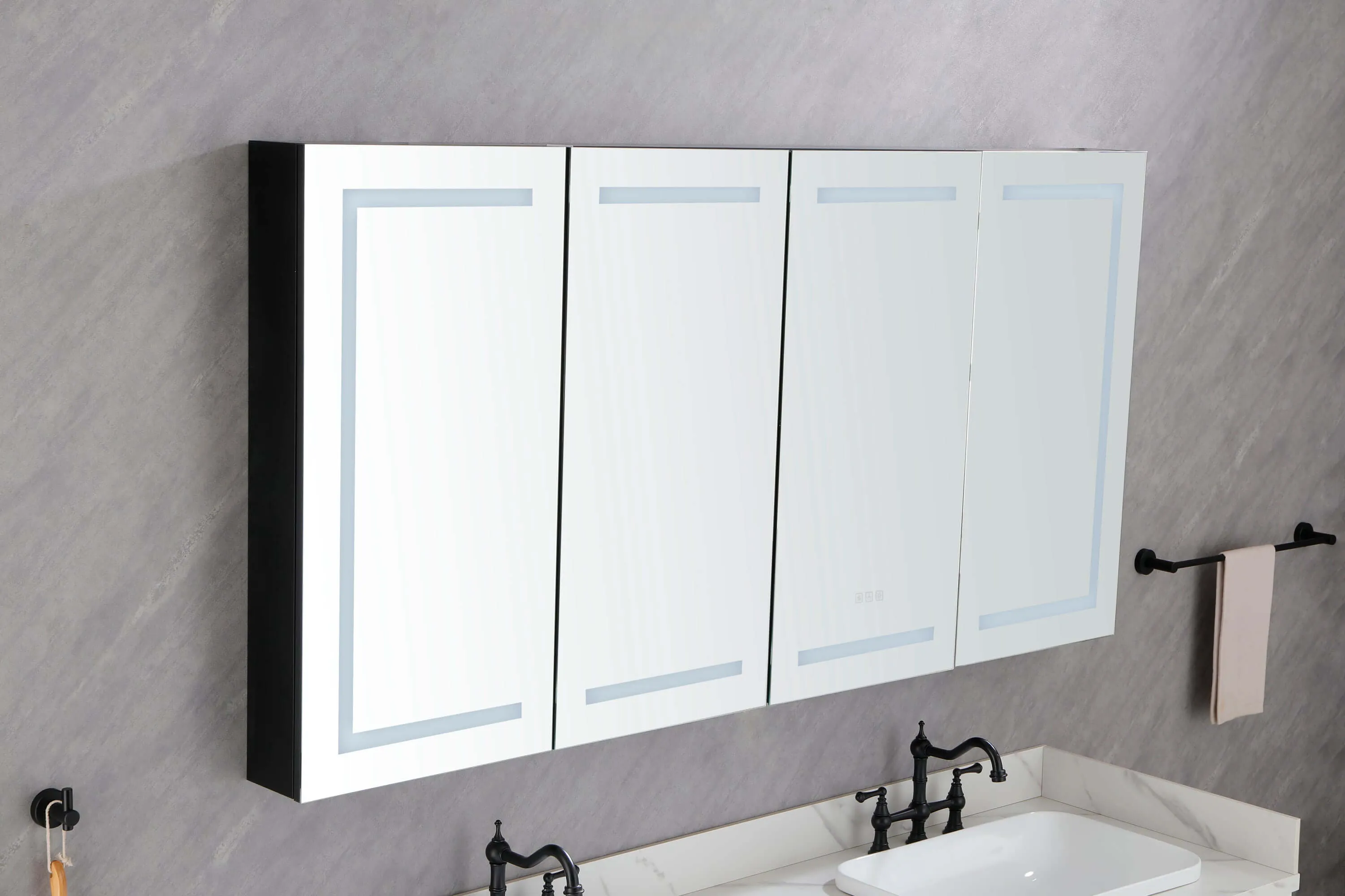 LED Black Aluminum Medicine Mirror Cabinet 72in. W x 36in. H