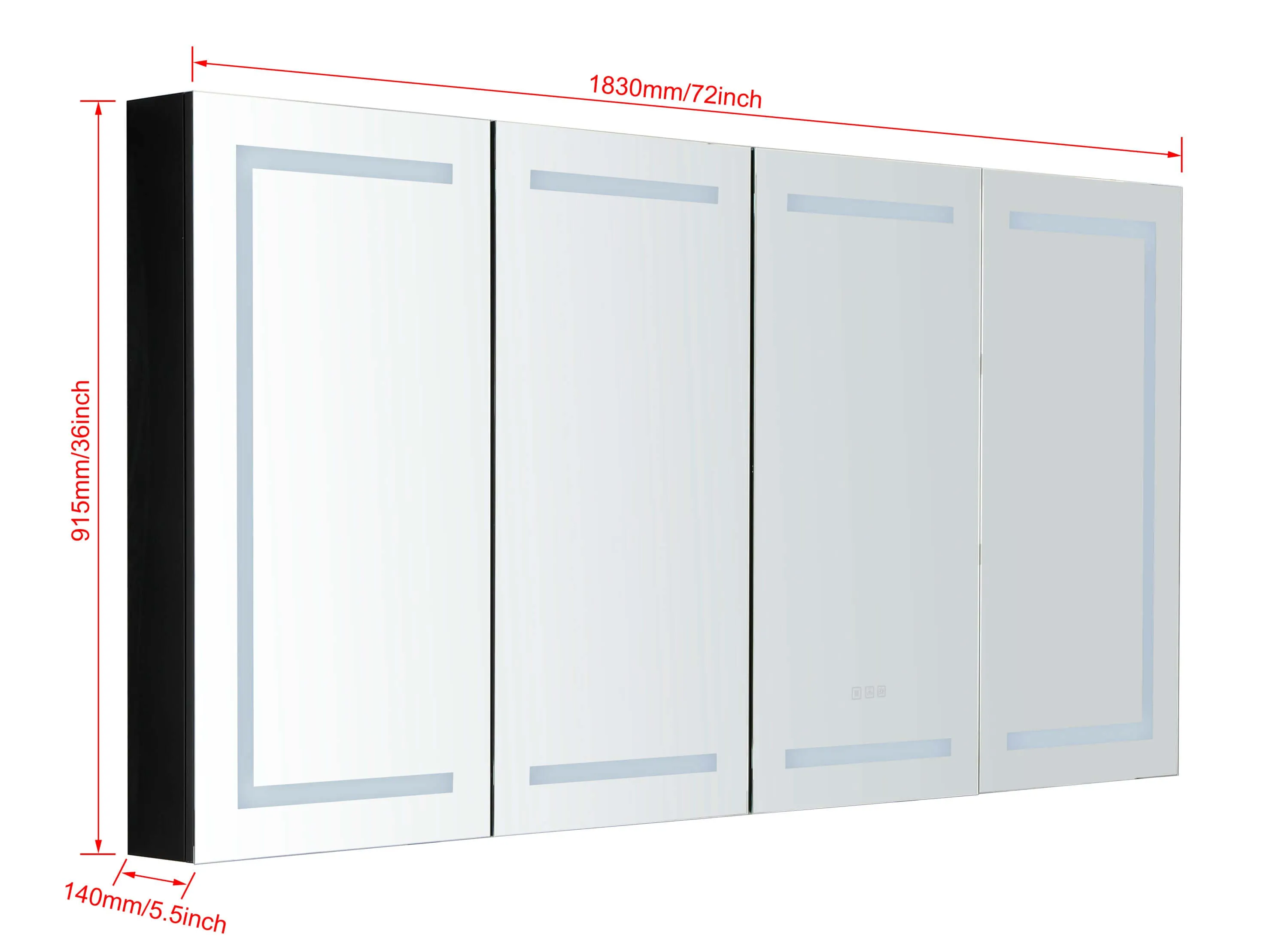 LED Black Aluminum Medicine Mirror Cabinet 72in. W x 36in. H