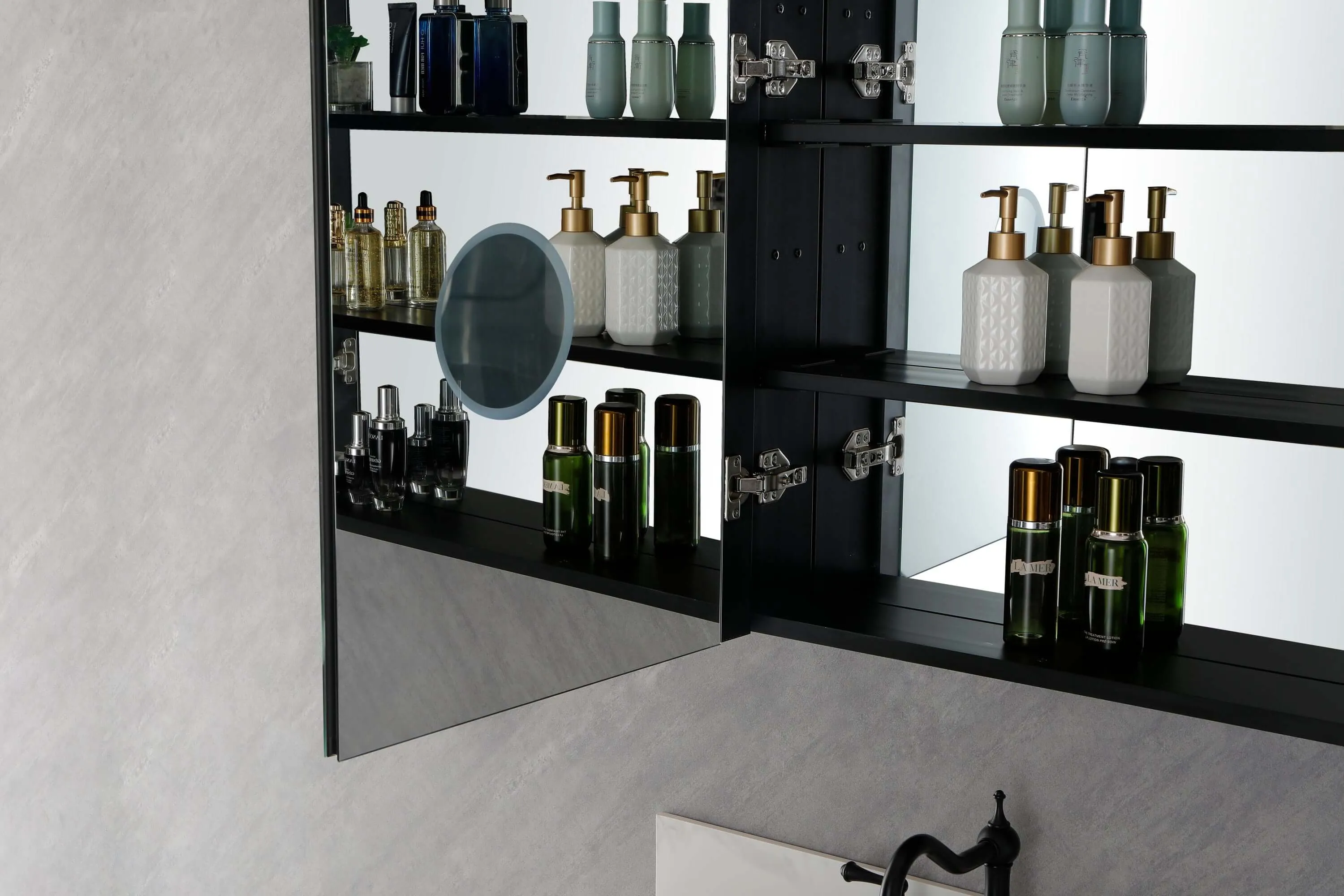 LED Black Aluminum Medicine Mirror Cabinet 72in. W x 36in. H
