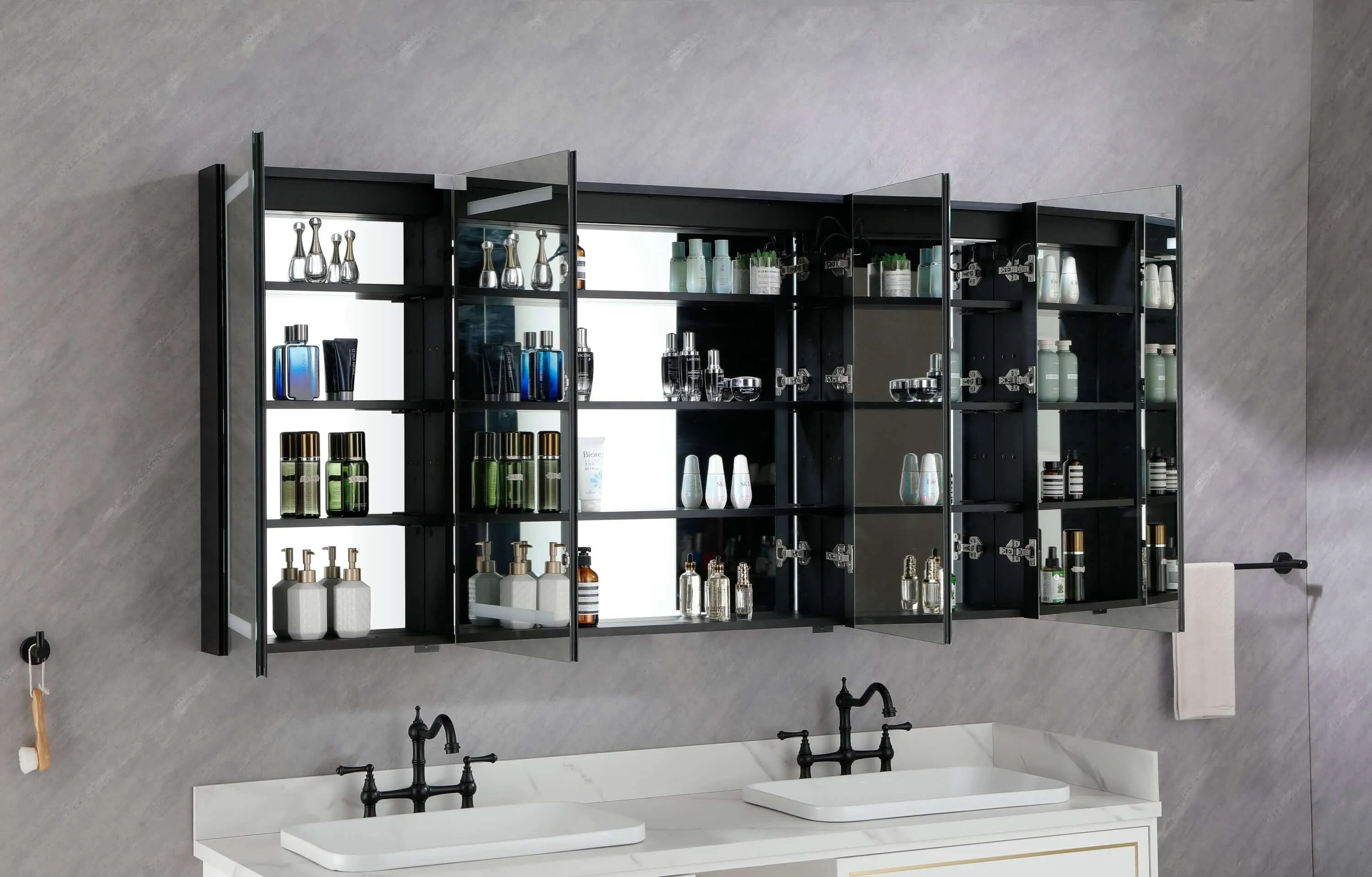 LED Black Aluminum Medicine Mirror Cabinet 72in. W x 36in. H