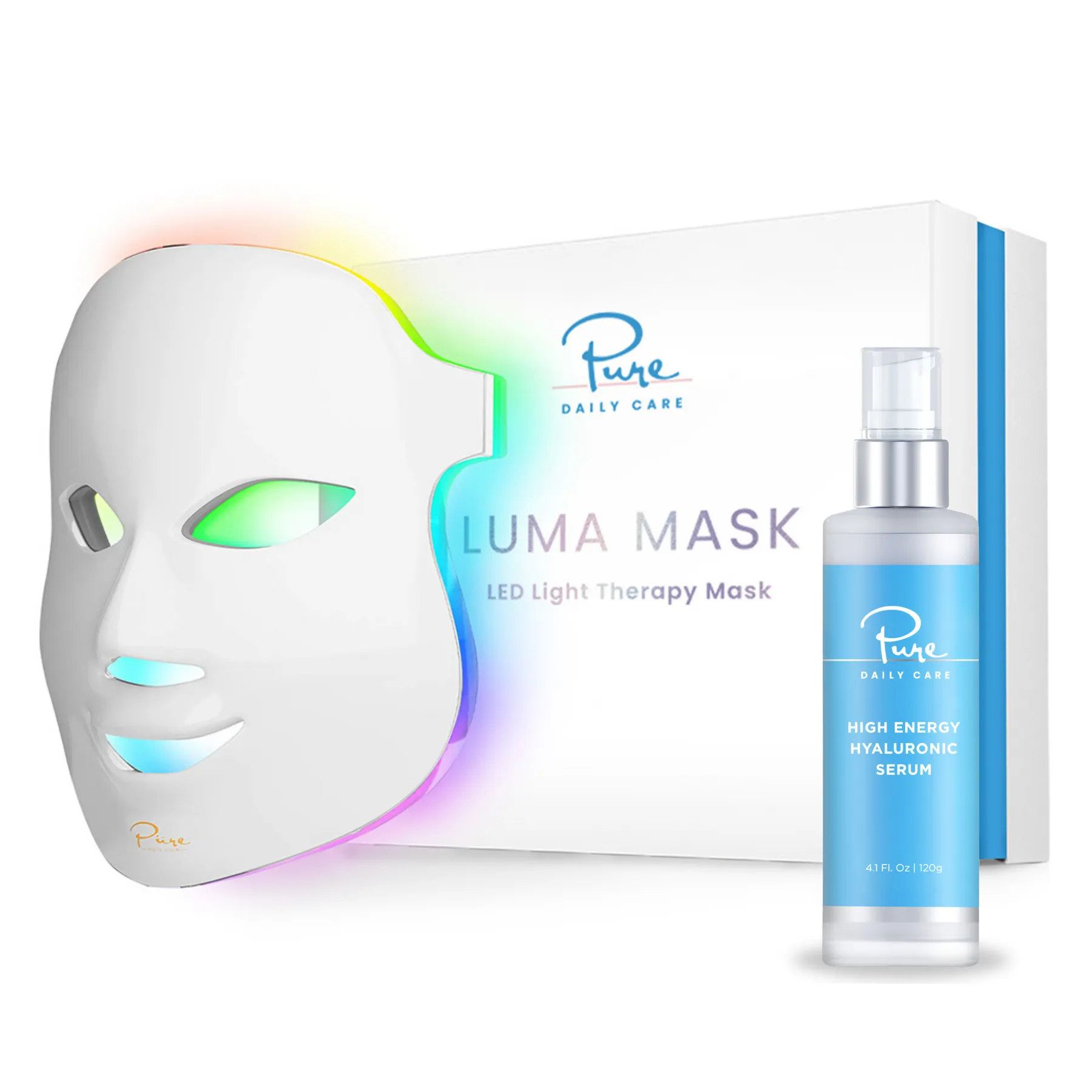 LUMA Light LED Therapy Facial Mask with High-Energy Hyaluronic Serum, 4 oz