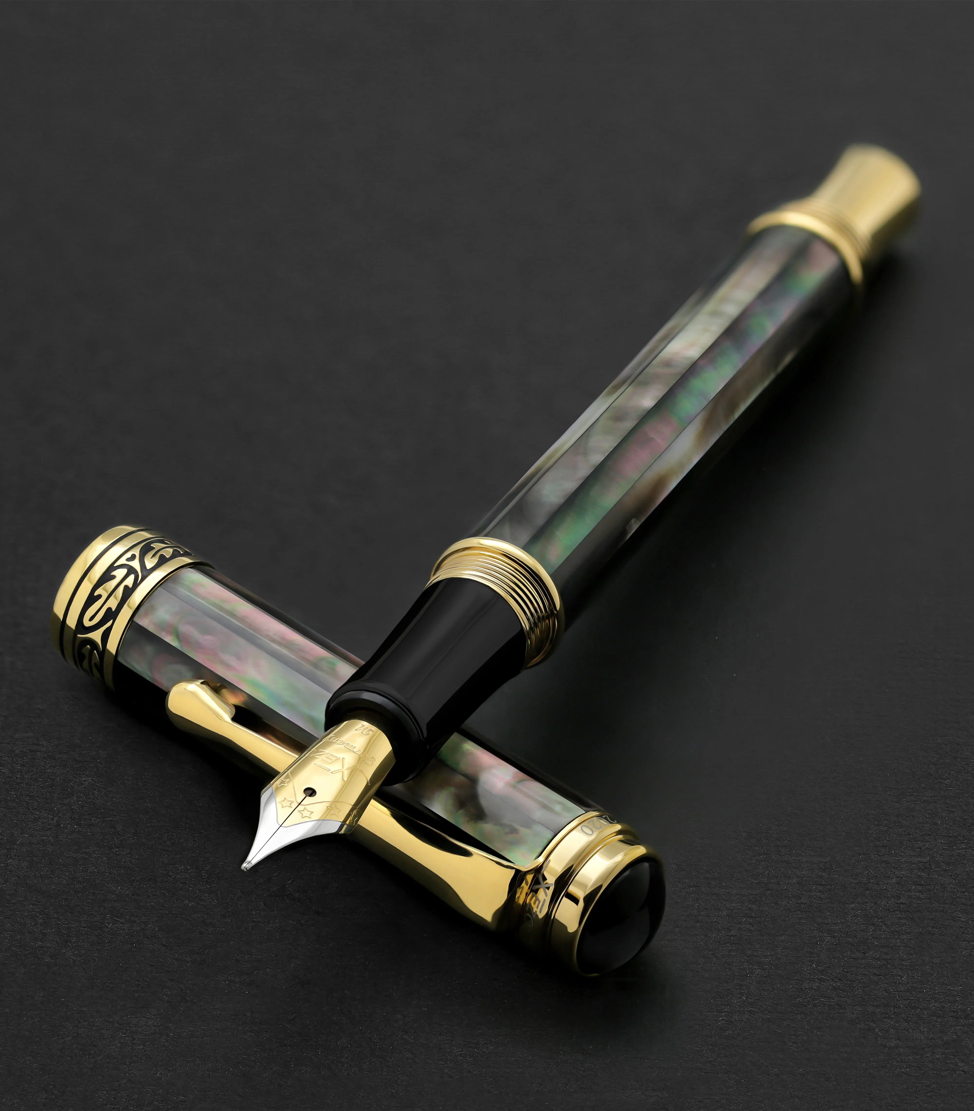 Maestro® 18K Gold Plated Fountain Pen (Medium Nib) - Tahitian Black Mother of Pearl