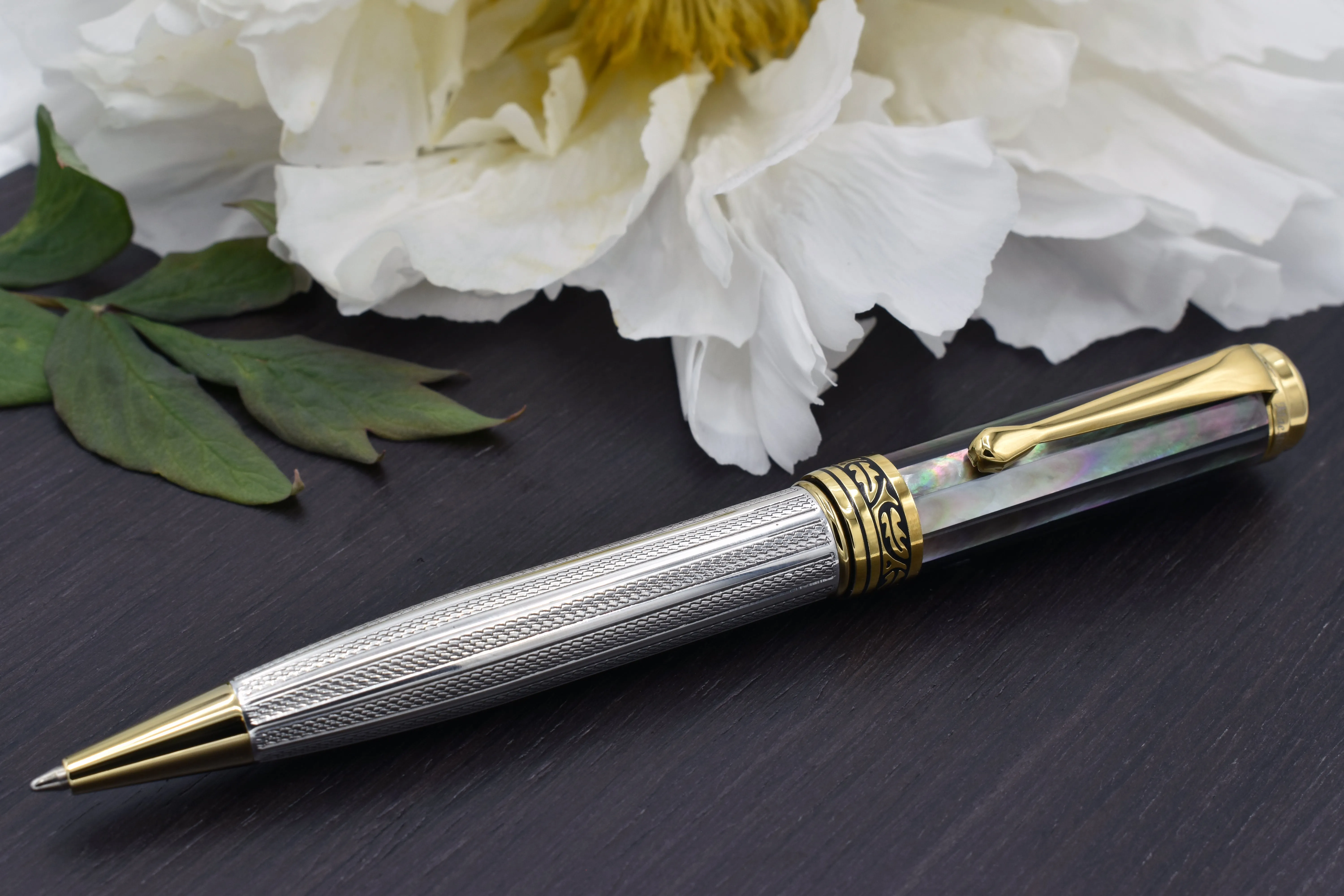 Maestro® 925 Sterling Silver Ballpoint Pen - Tahitian Black Mother of Pearl Cap