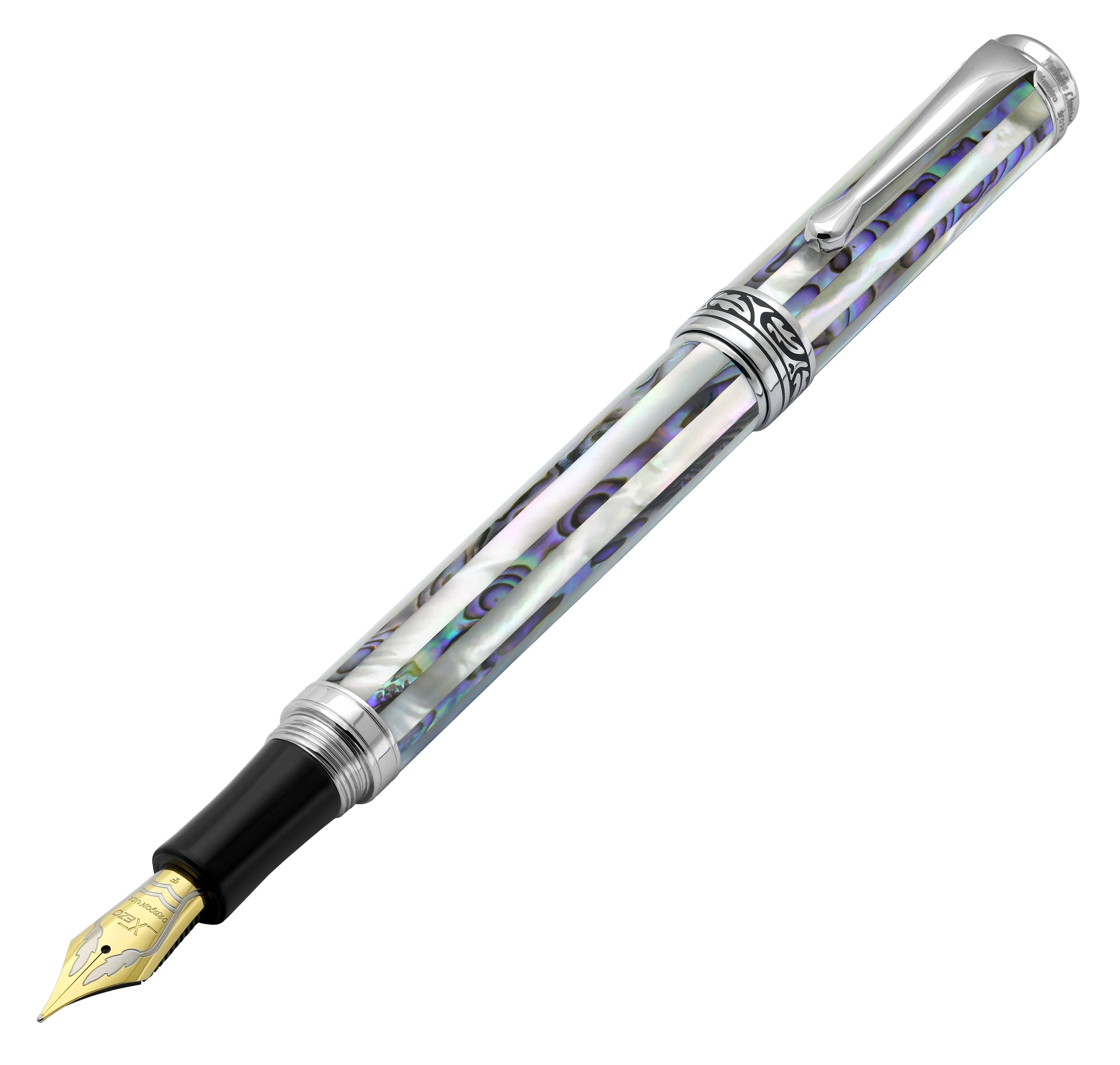 Maestro® Jubilee Paua Stripe Fountain Pen (Fine 0.35 mm Nib) - Paua Abalone & Oceanic White Mother of Pearl, Only 100 Pieces Made