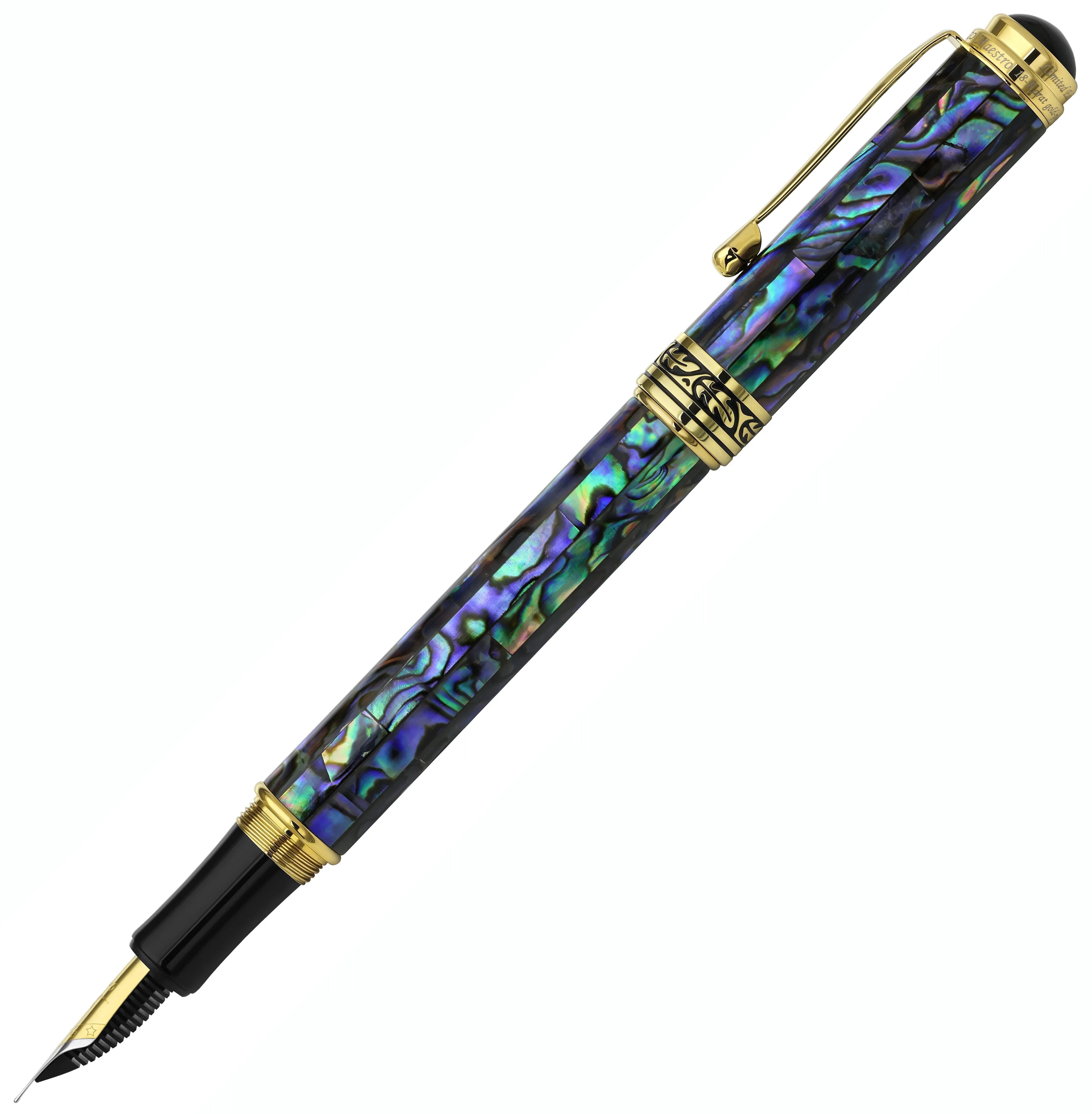 Maestro® Paua Abalone Sea Shell Fountain Pen (Fine Nib) - 18K Gold Plated
