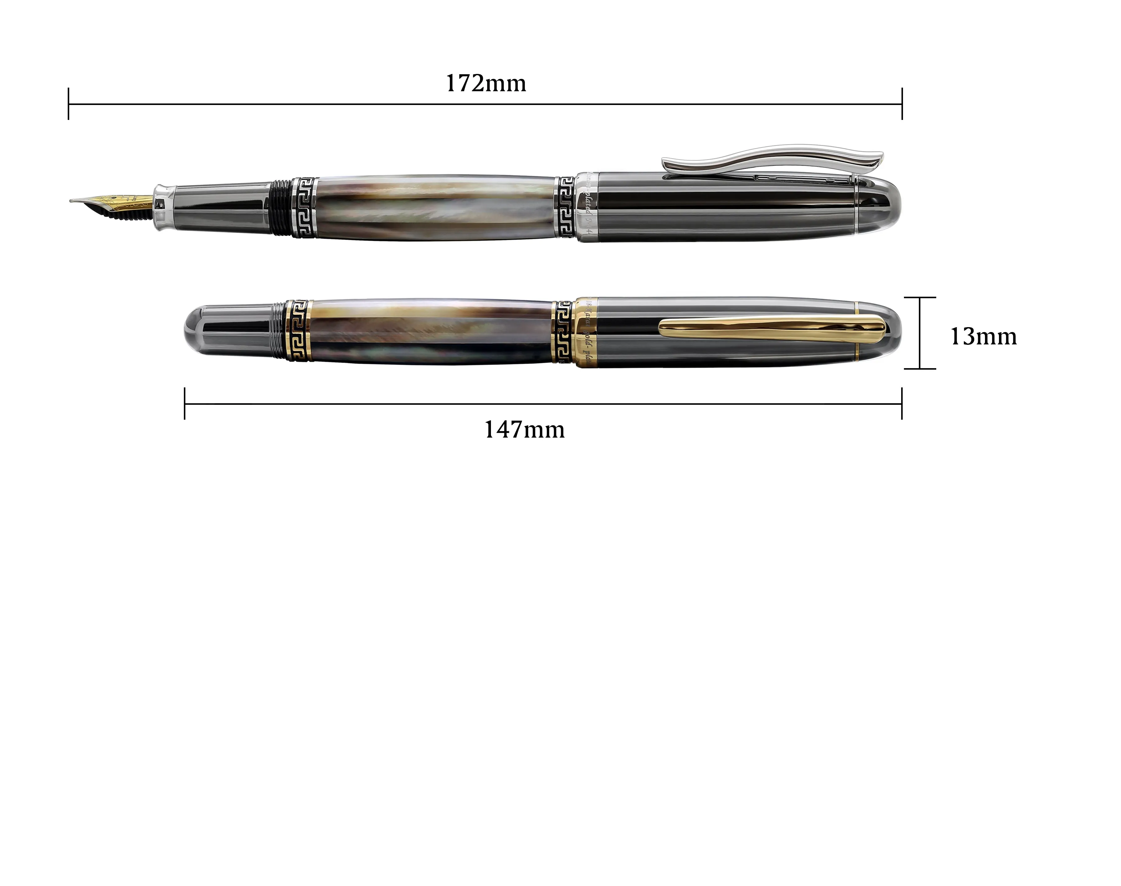 Maestro® Tahitian Black Mother of Pearl Fountain Pen (Medium Nib) - Tungsten Gray Color