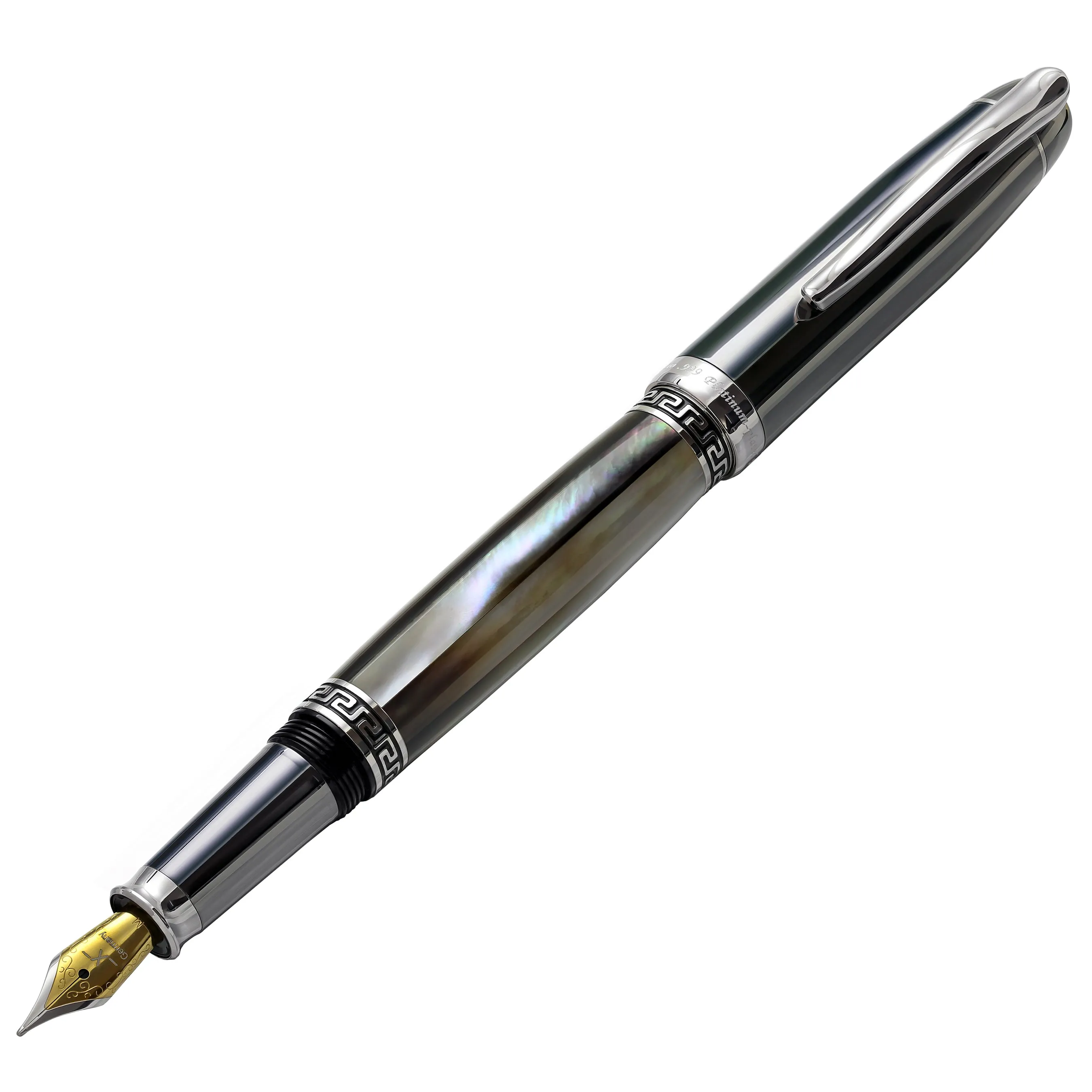 Maestro® Tahitian Black Mother of Pearl Fountain Pen (Medium Nib) - Tungsten Gray Color