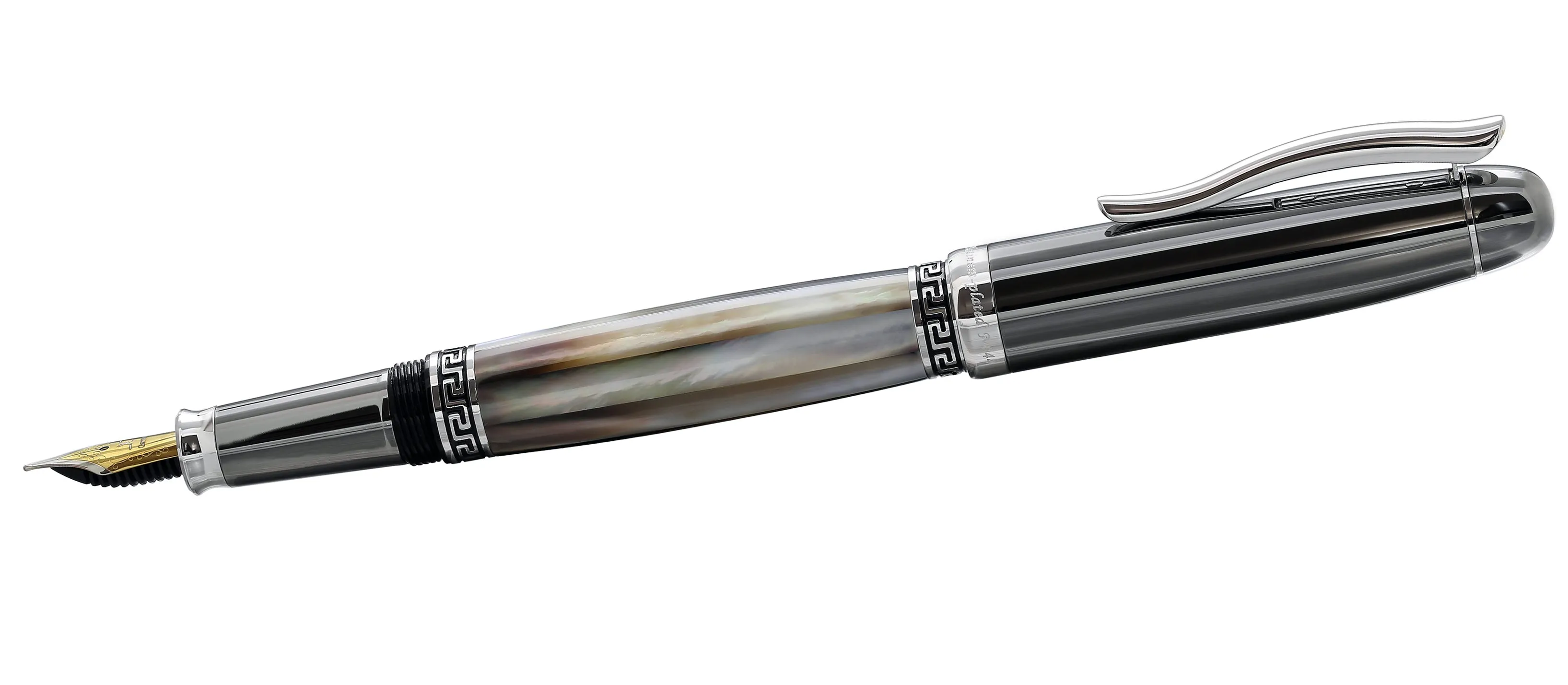 Maestro® Tahitian Black Mother of Pearl Fountain Pen (Medium Nib) - Tungsten Gray Color