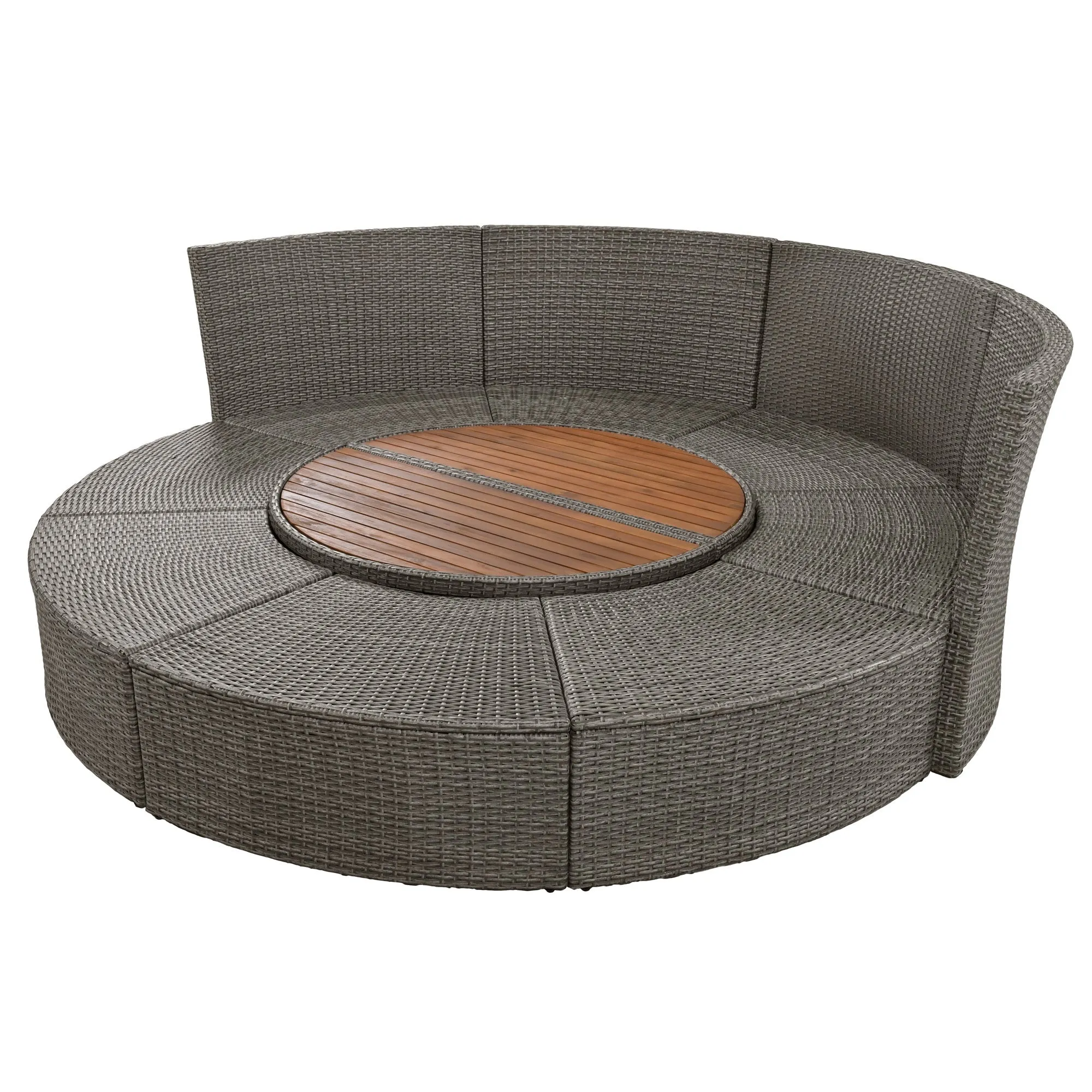Marvelo 5 Pc Round Rattan Sectional Sofa Set - Gray