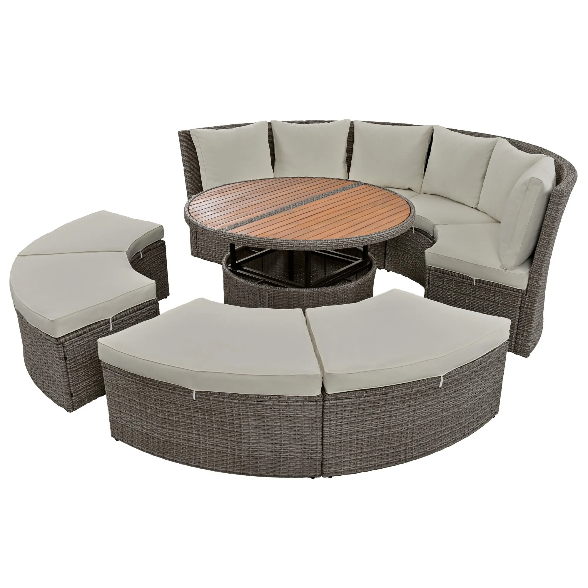 Marvelo 5 Pc Round Rattan Sectional Sofa Set - Gray