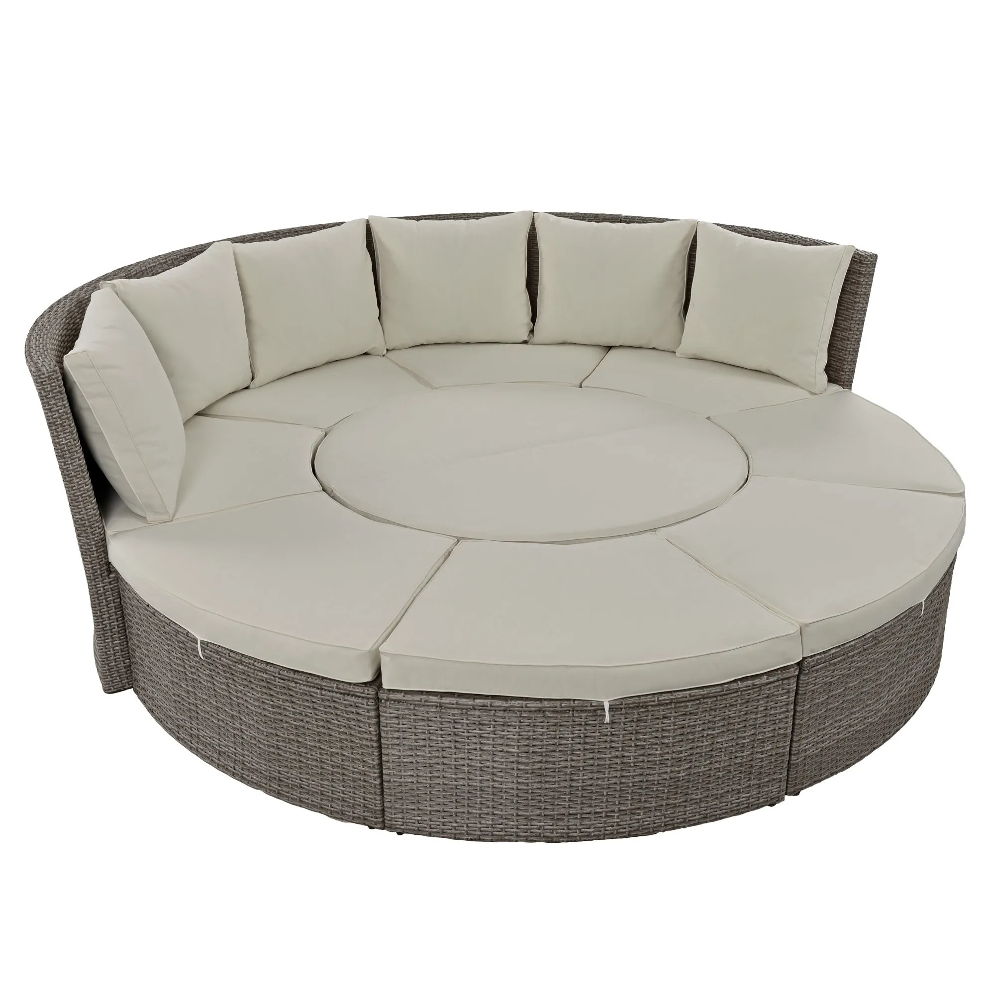 Marvelo 5 Pc Round Rattan Sectional Sofa Set - Gray