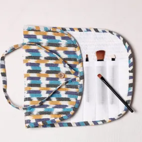 Multicolor - Ikat Fabric Multipurpose Segmented Make-up Brush Wrap Pouch/Case