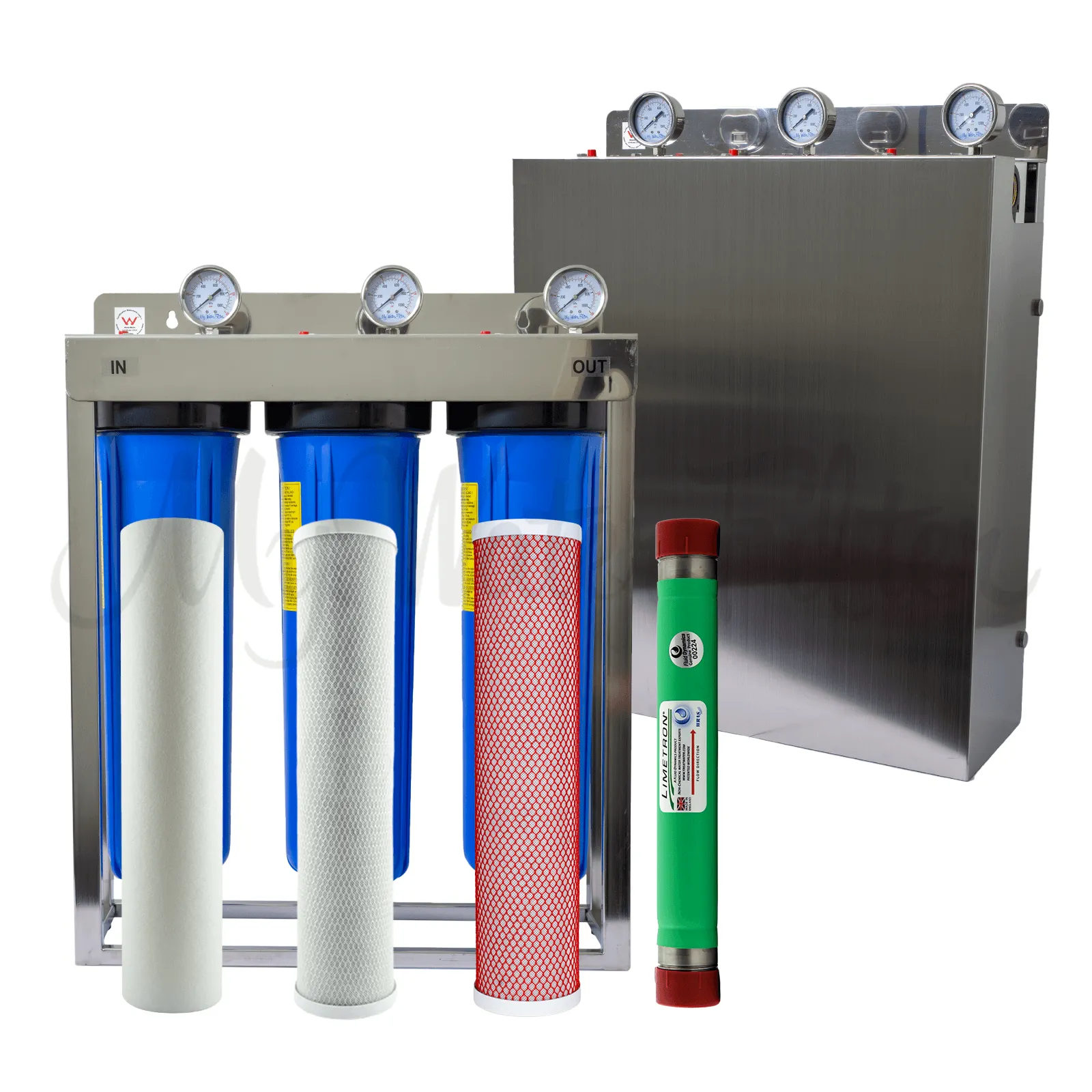 MWF 20" x 4.5" Triple Big Blue Whole House Water Filter System with Aragon Complete with Hard Water Conditioner