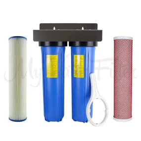 MWF 20" x 4.5" Twin Big Blue Whole House Rain Water Tank Water Filter System with Aragon