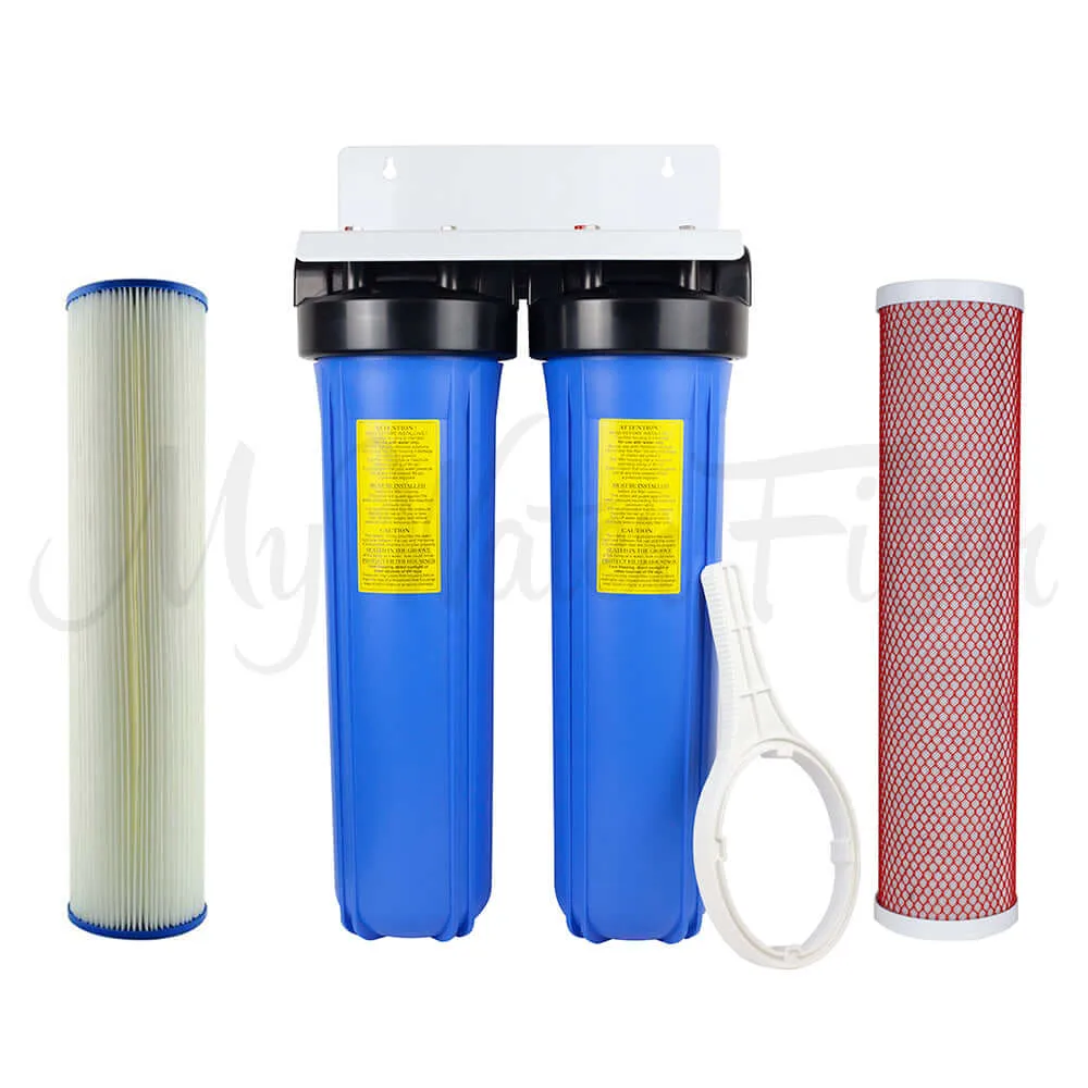 MWF 20" x 4.5" Twin Big Blue Whole House Rain Water Tank Water Filter System with Aragon