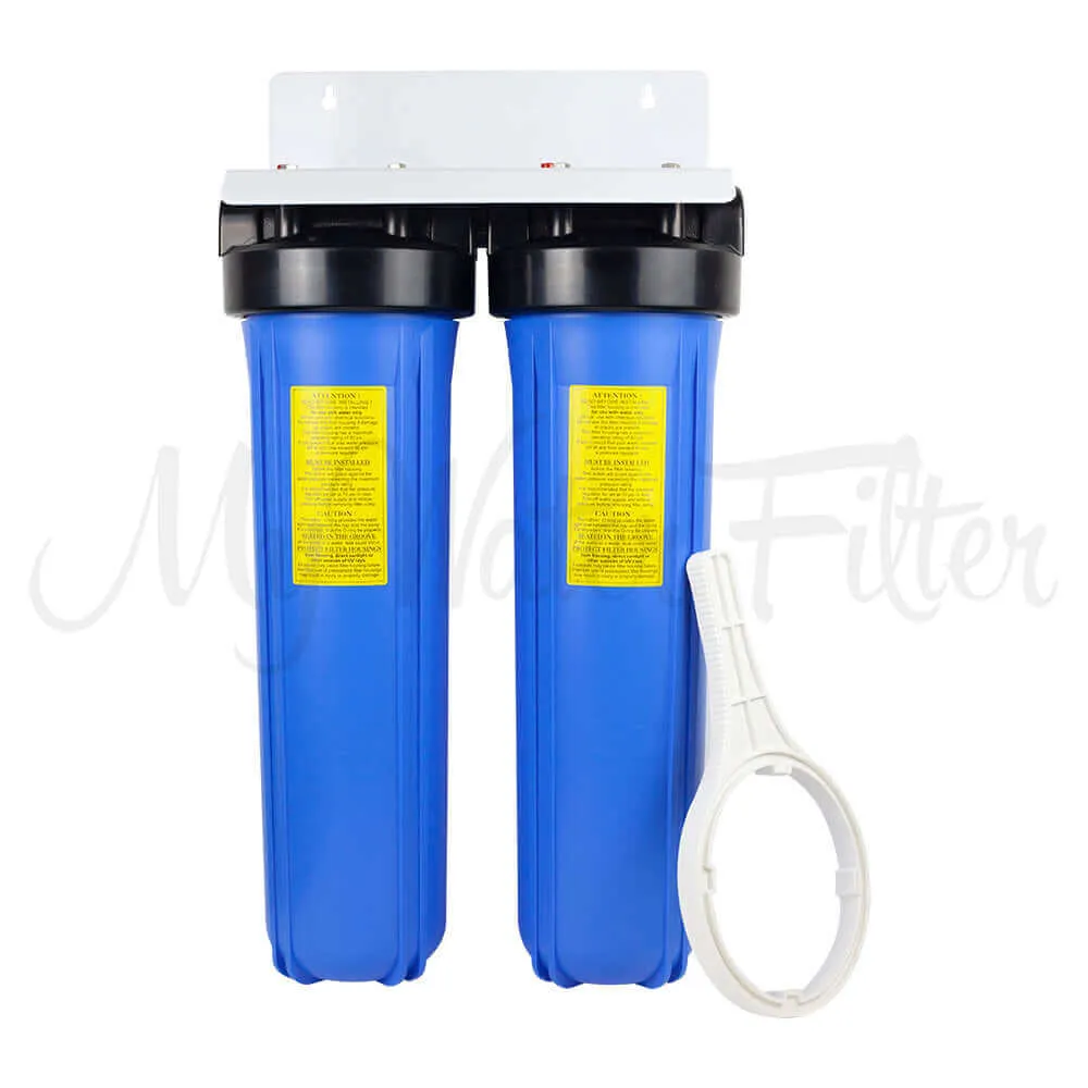 MWF 20" x 4.5" Twin Big Blue Whole House Rain Water Tank Water Filter System with Aragon