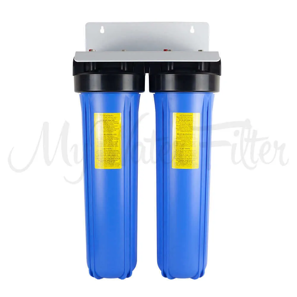 MWF 20" x 4.5" Twin Big Blue Whole House Rain Water Tank Water Filter System with Aragon