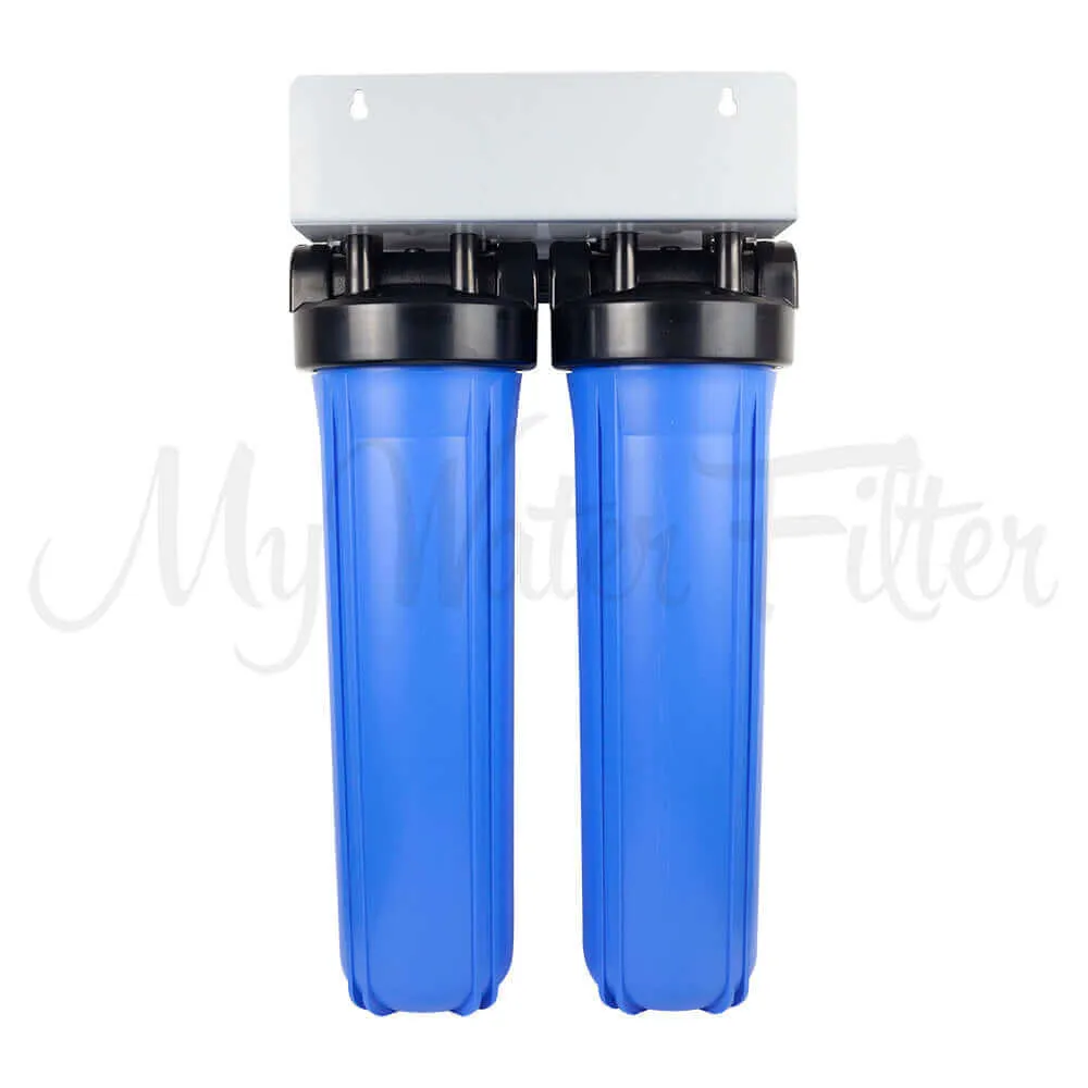 MWF 20" x 4.5" Twin Big Blue Whole House Rain Water Tank Water Filter System with Aragon