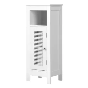 Oikiture Bathroom Cabinet Floor Cupboard Slim Laundry Storage Rattan Door White