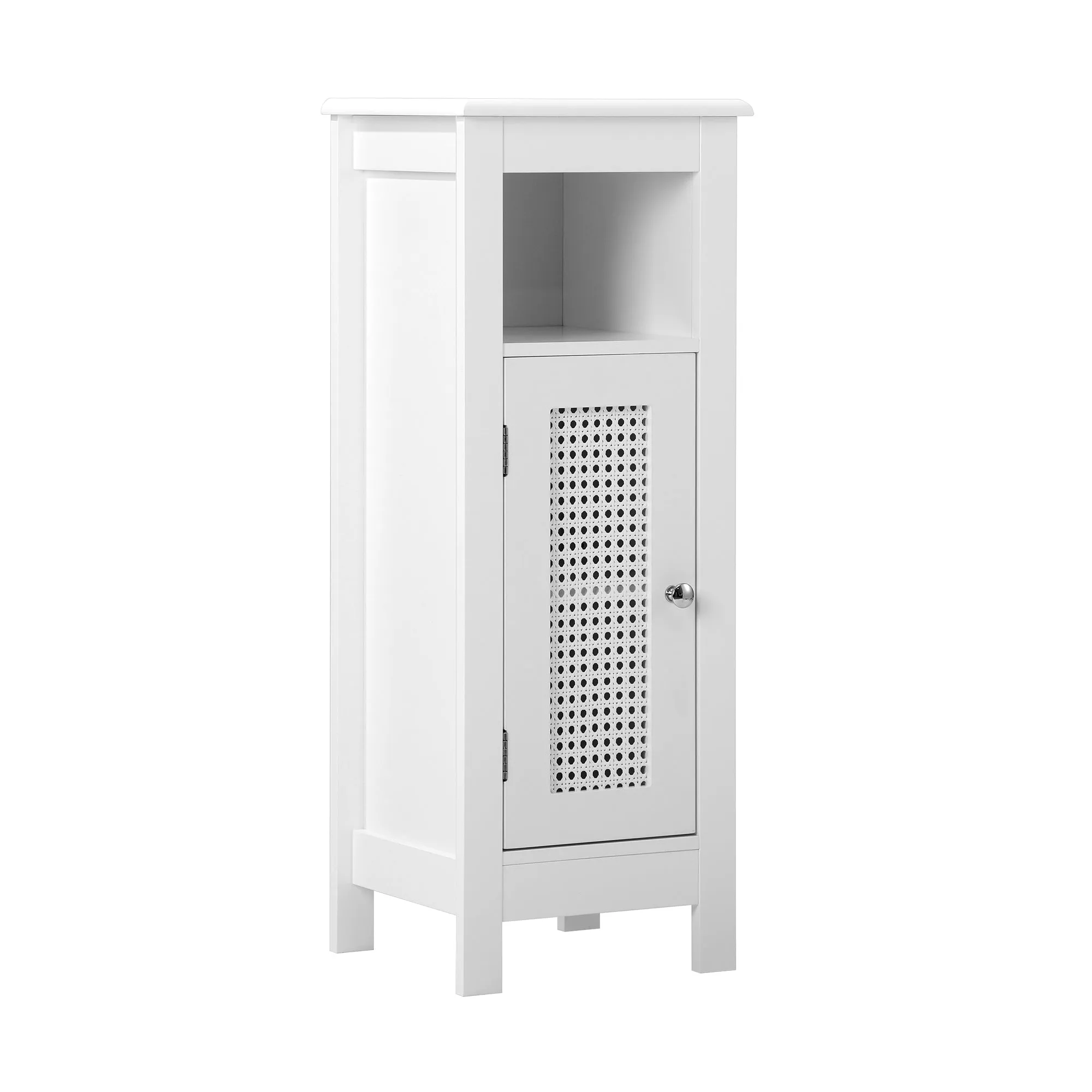 Oikiture Bathroom Cabinet Floor Cupboard Slim Laundry Storage Rattan Door White