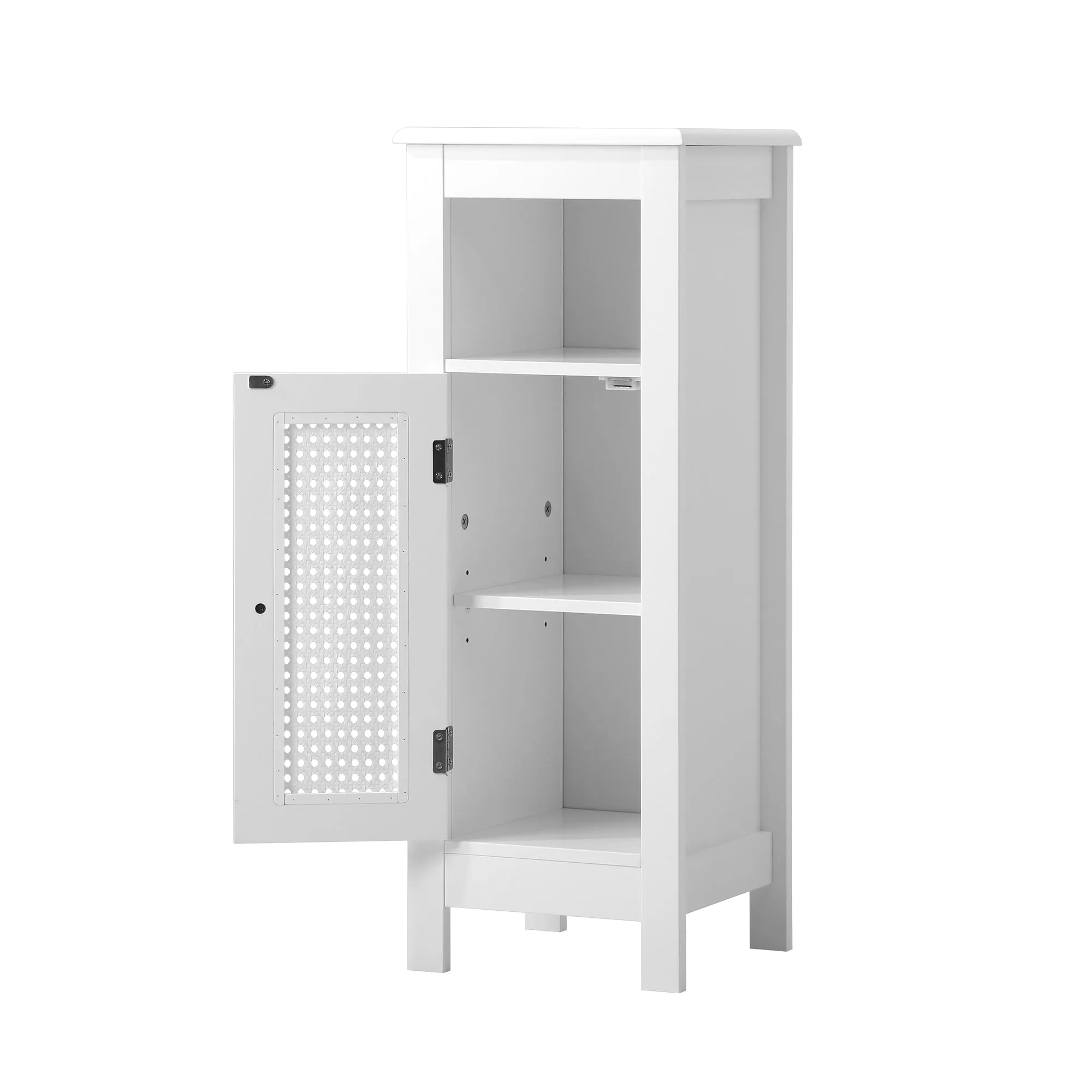 Oikiture Bathroom Cabinet Floor Cupboard Slim Laundry Storage Rattan Door White