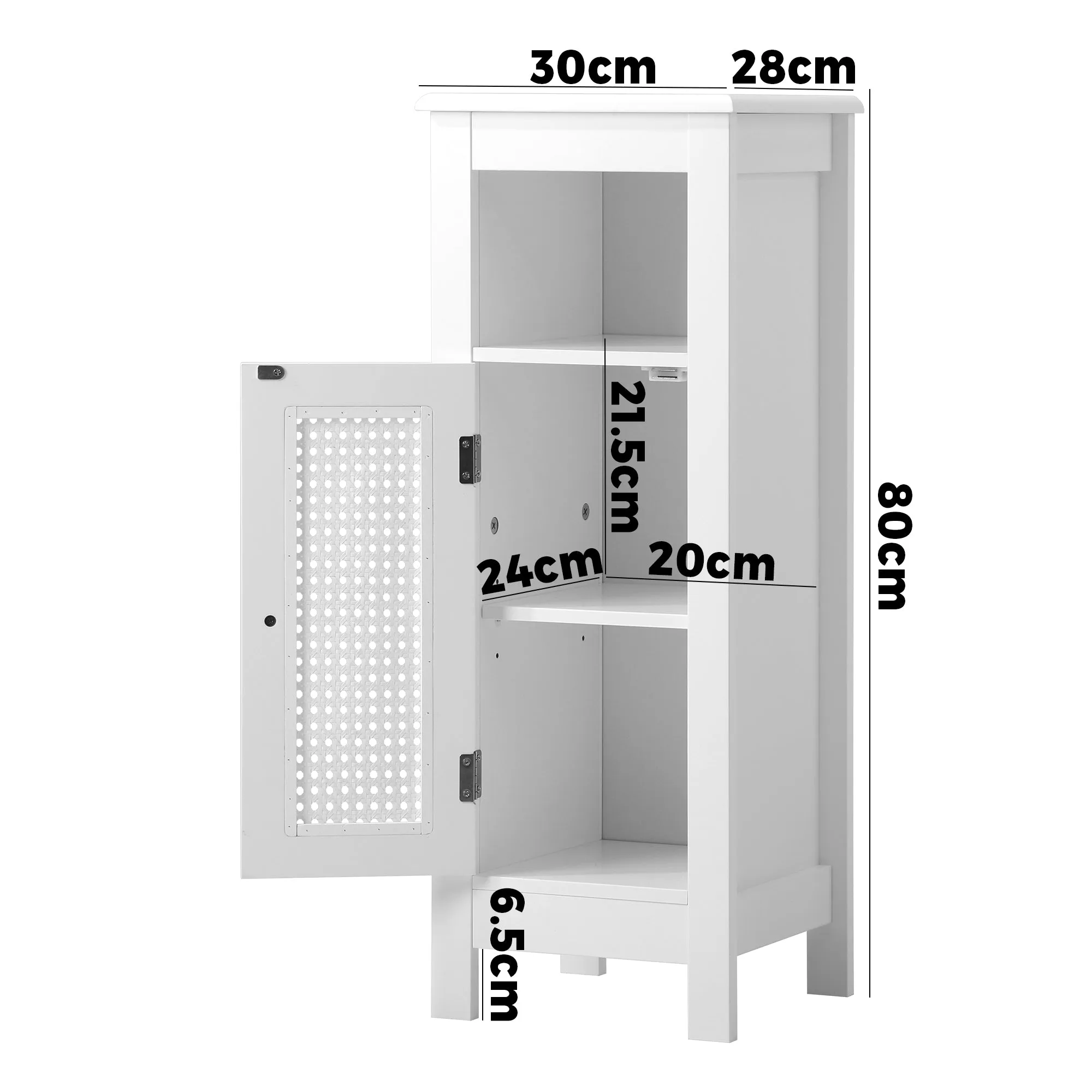 Oikiture Bathroom Cabinet Floor Cupboard Slim Laundry Storage Rattan Door White