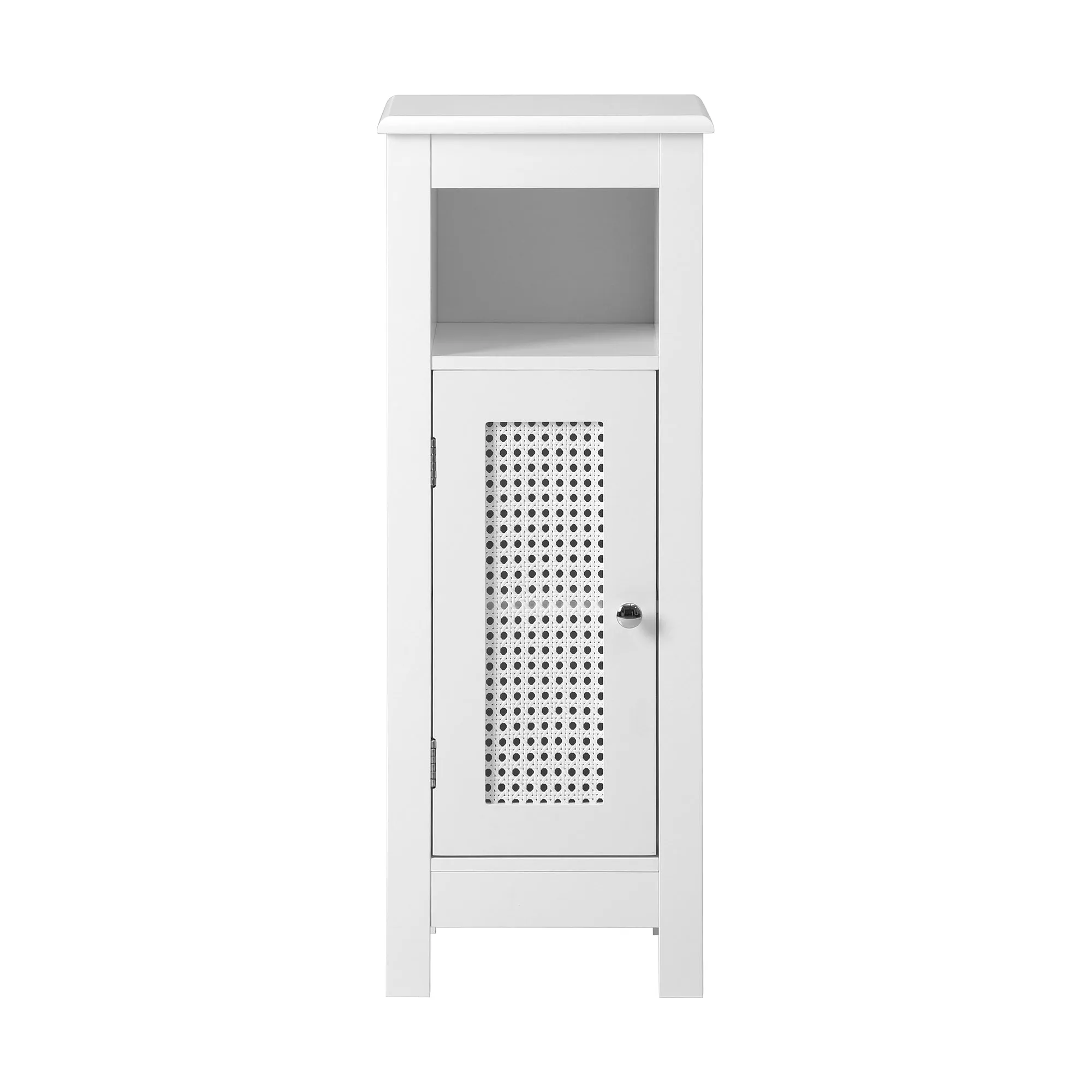 Oikiture Bathroom Cabinet Floor Cupboard Slim Laundry Storage Rattan Door White