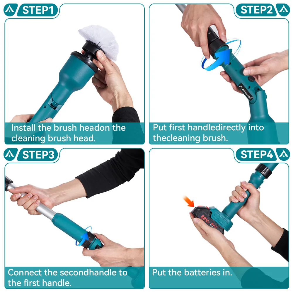 ONEVAN PowerClean Pro - Cordless Turbo Scrub with Adjustable Arm and 8 Interchangeable Heads